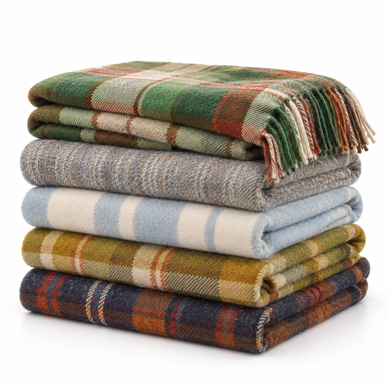 Five Folded Wool Tartan Blankets-2.png