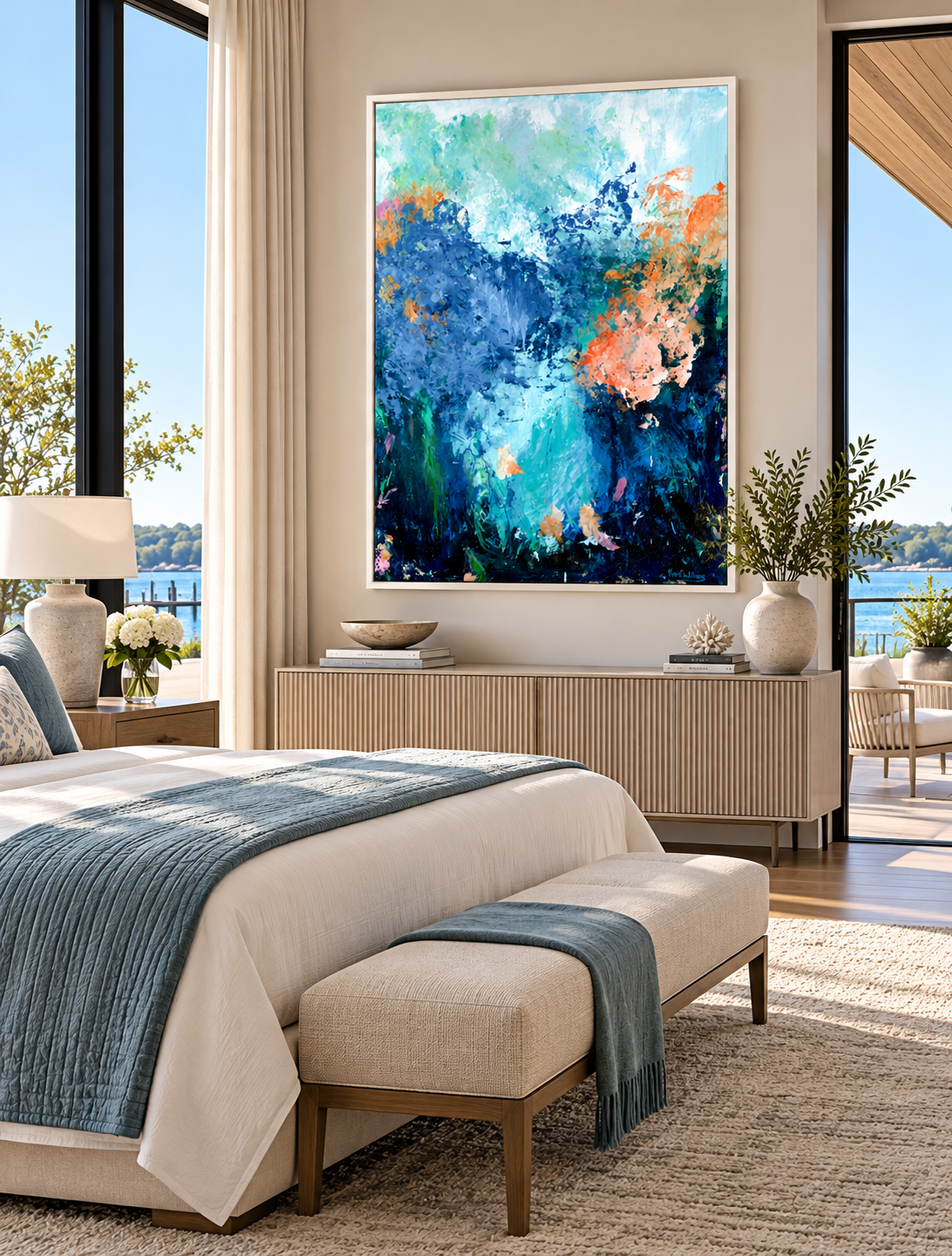 Coastal Bedroom with Abstract Seascape Art.png