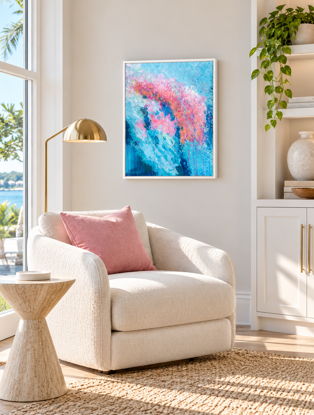 Coastal Reading Nook with Vibrant Abstract Art.png