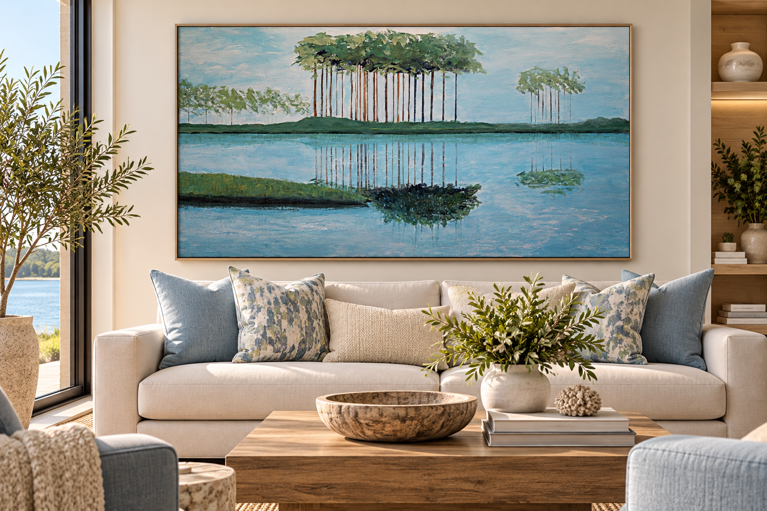 Sunlit Coastal Living Room with Lake Landscape.png
