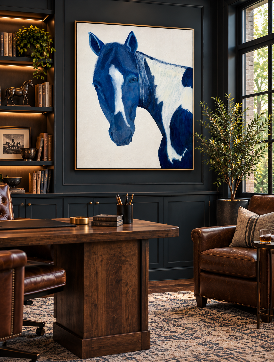 Moody Equestrian Study with Blue Horse Art.png