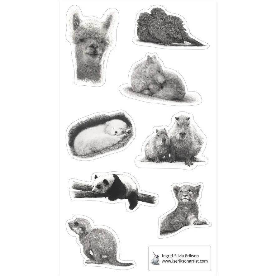 Animals Sticker Sheet - laminated; black and white