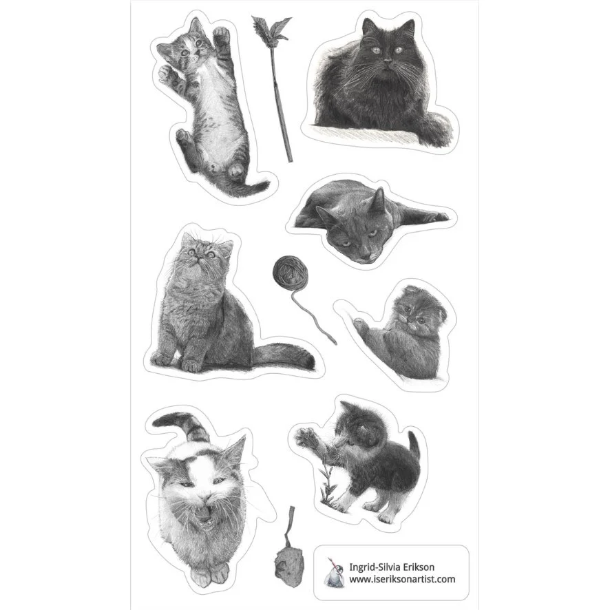 Cats Sticker Sheet - laminated, black and white