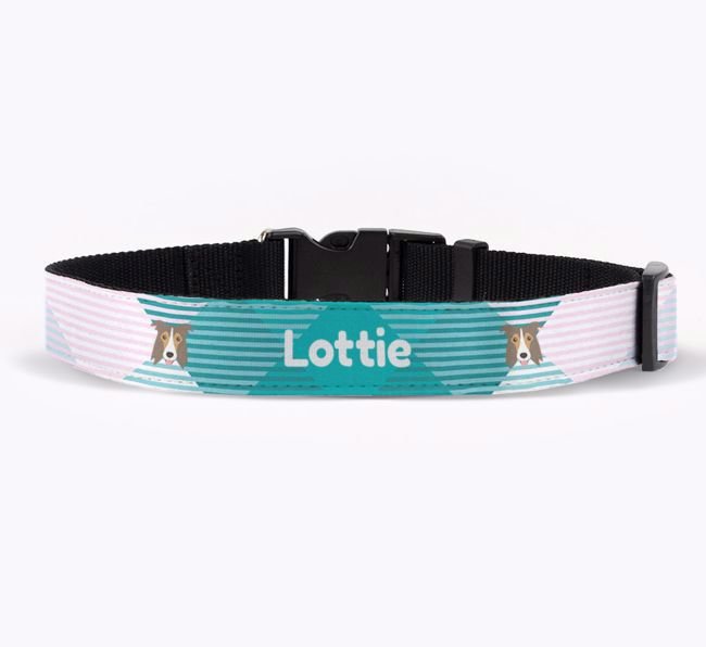 'Tartan Pattern and Dog Icons' - Personalized Fabric Collar