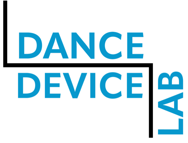 Logo for Dance Device LAB featuring the words 'Dance Device' in large blue letters and 'LAB' written vertically to the right.