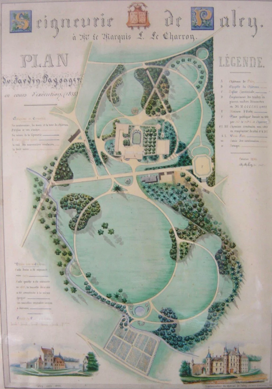 Plan du jardin paysager du château de Paley  (1855)