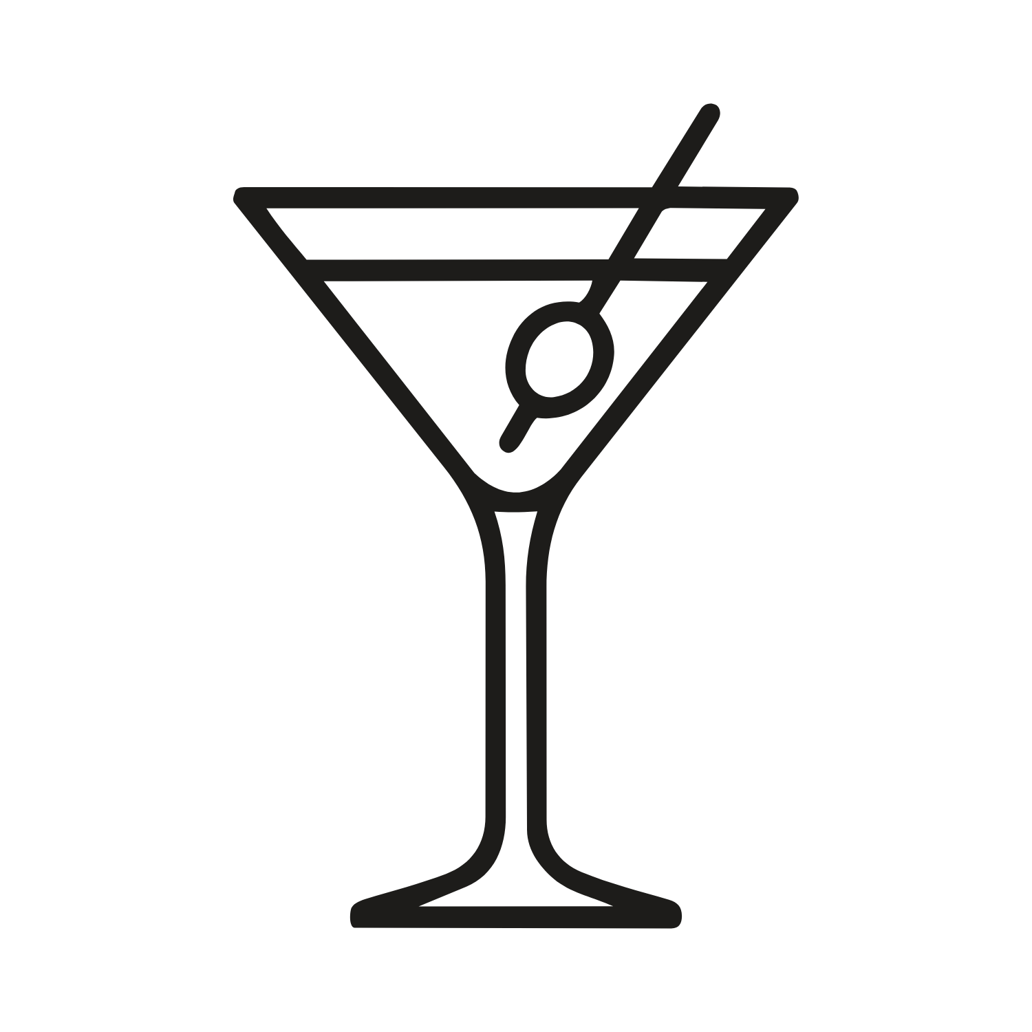 Icon eines Martiniglases mit Olive und Strohhalm, stilisiert und minimalistisch dargestellt.