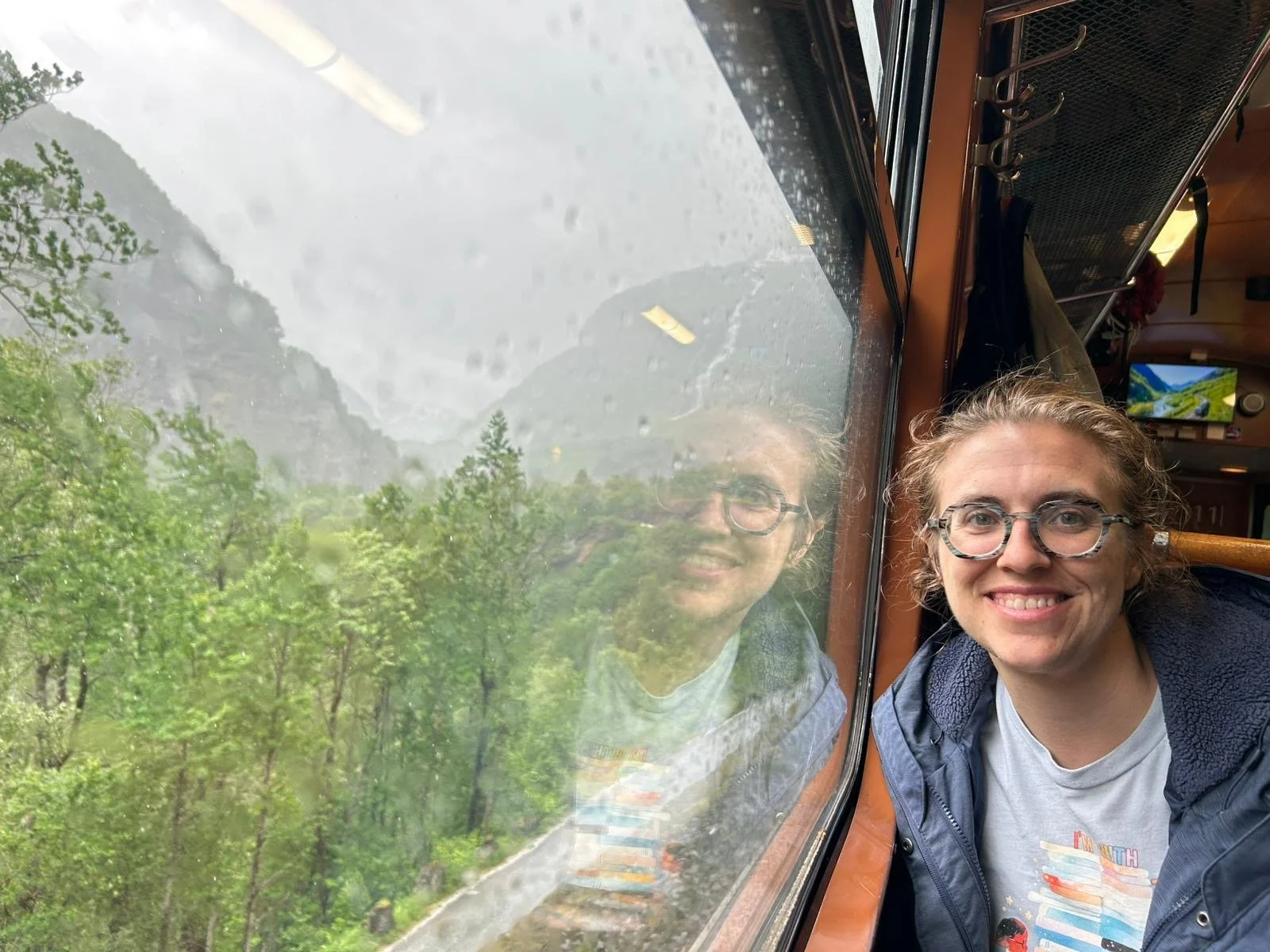 Casual Picture of Britta on a train in Norway