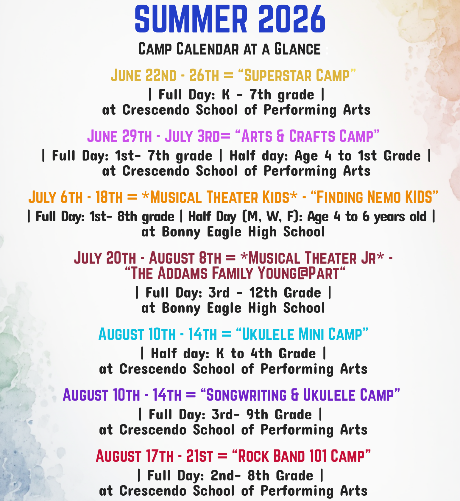 2026 Summer Camps — Crescendo School of Performing Arts