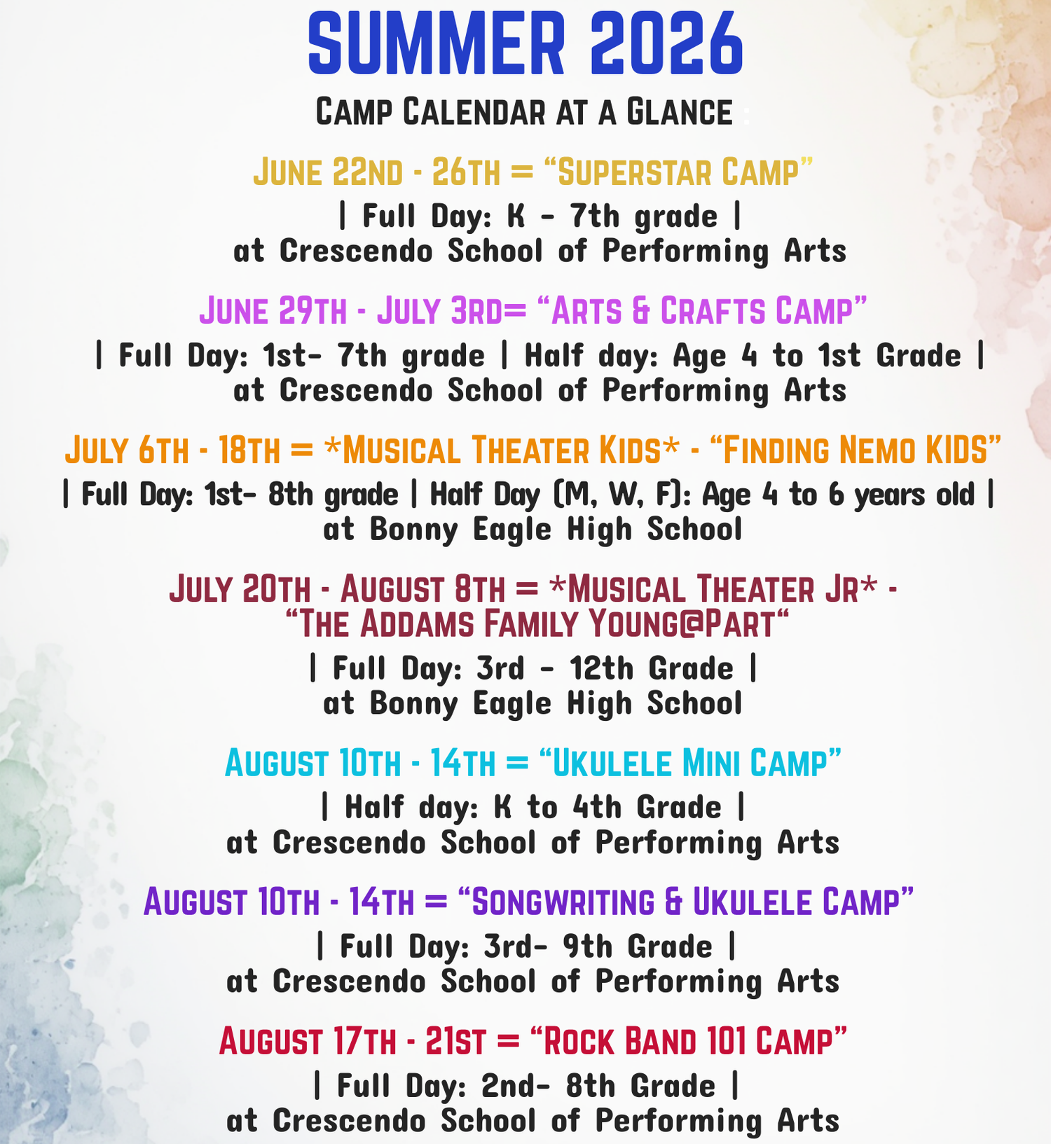 2026 Summer Camps — Crescendo School of Performing Arts