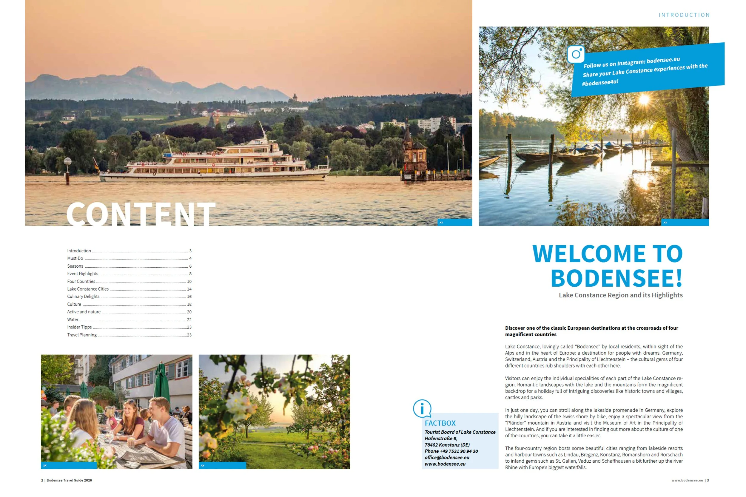 Travel copy for an international marketing agency promoting 4 countries around Lake Constance
