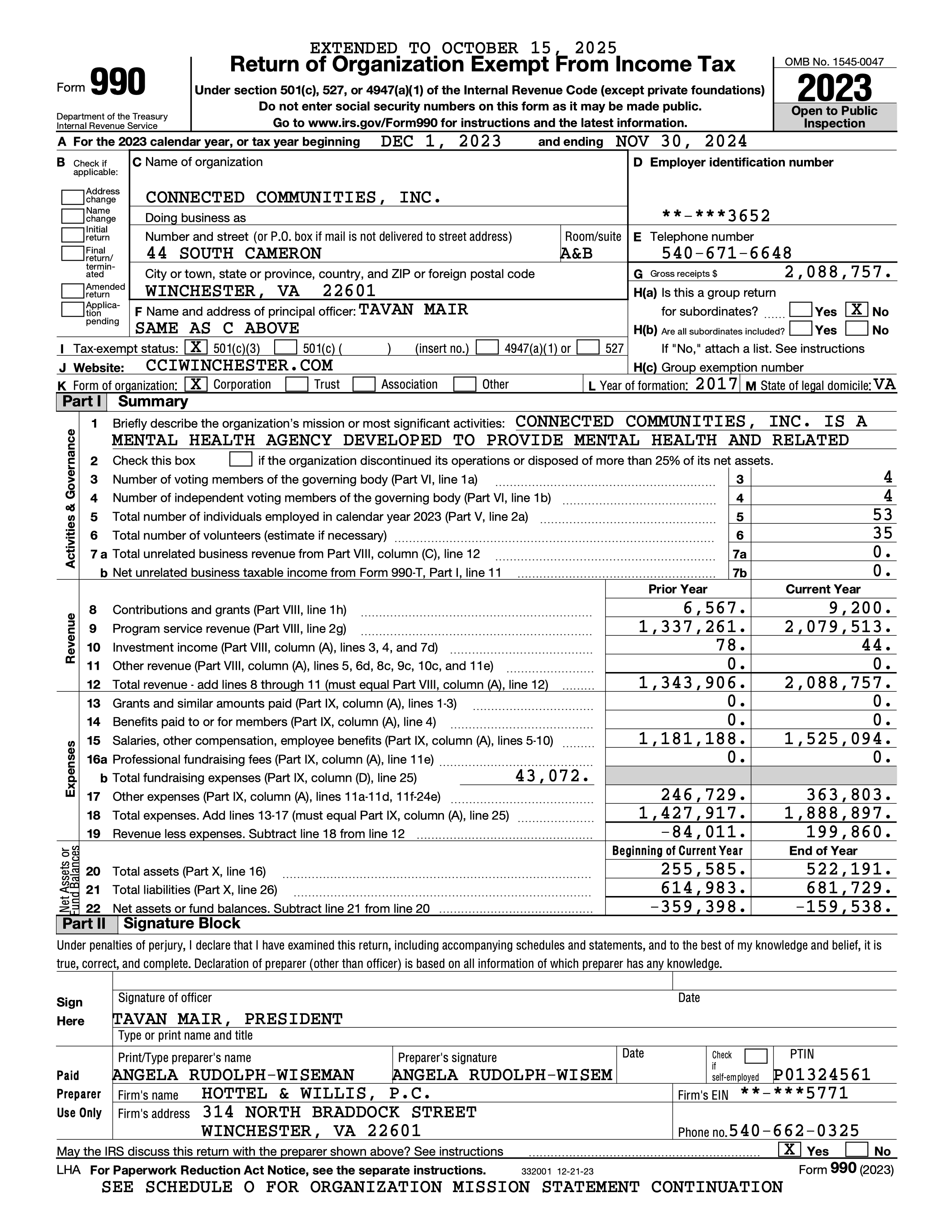 Connected Communities Inc 990 Form from 2023-2024