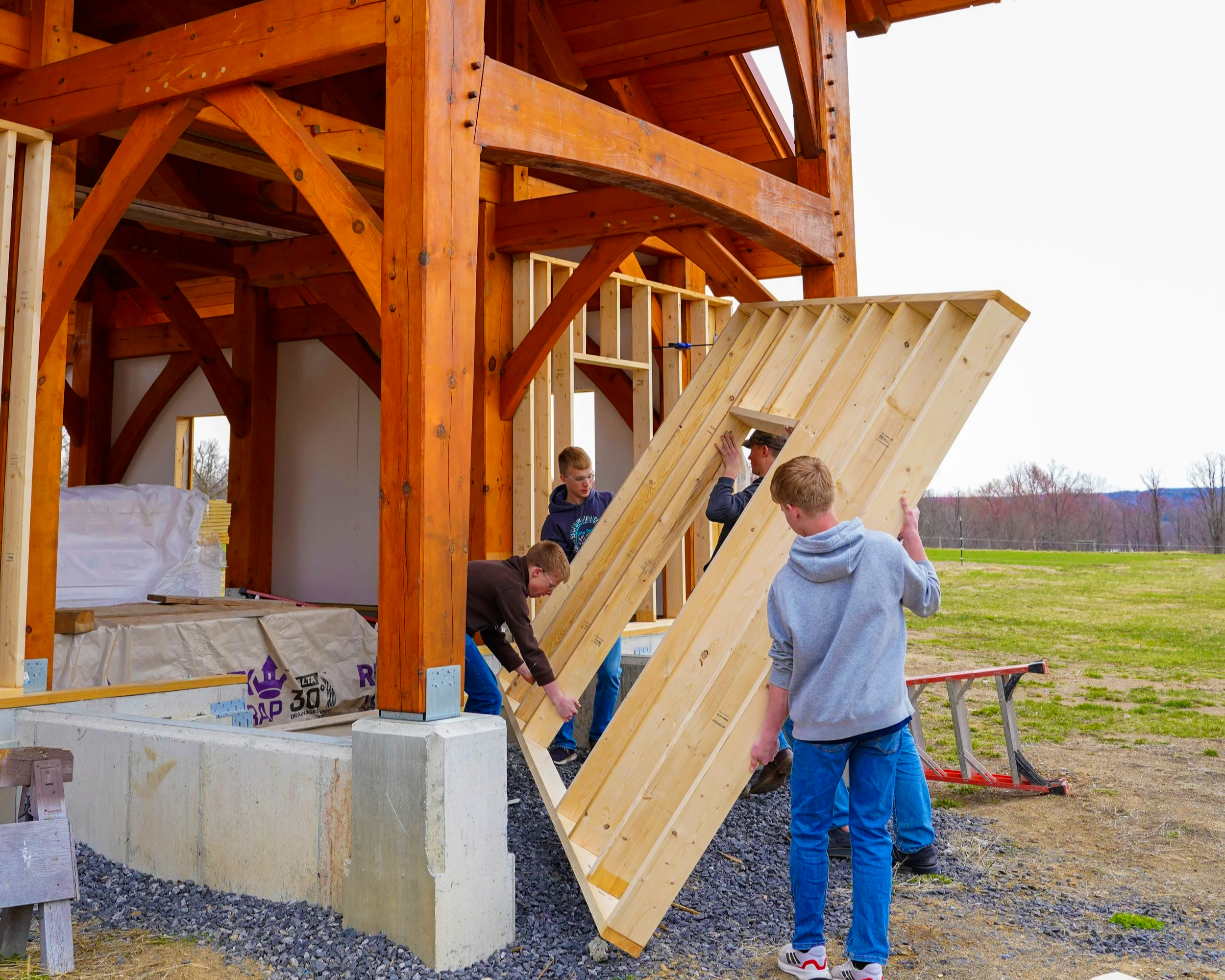 Timber frame building built by students