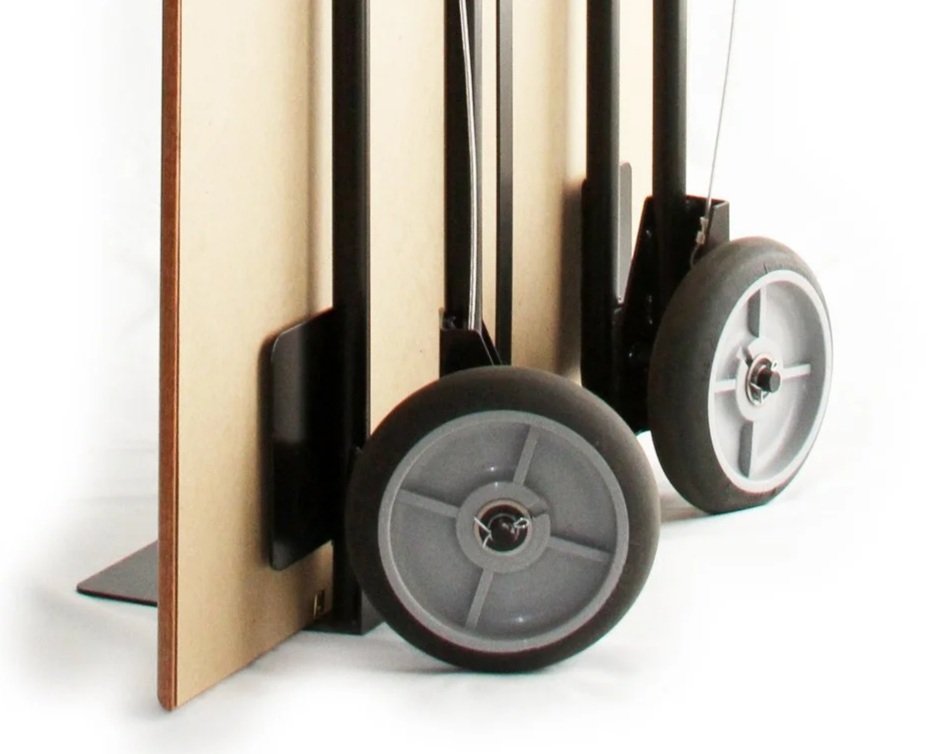 close up view of pivoting wheels on the 360 Precision Hand Truck