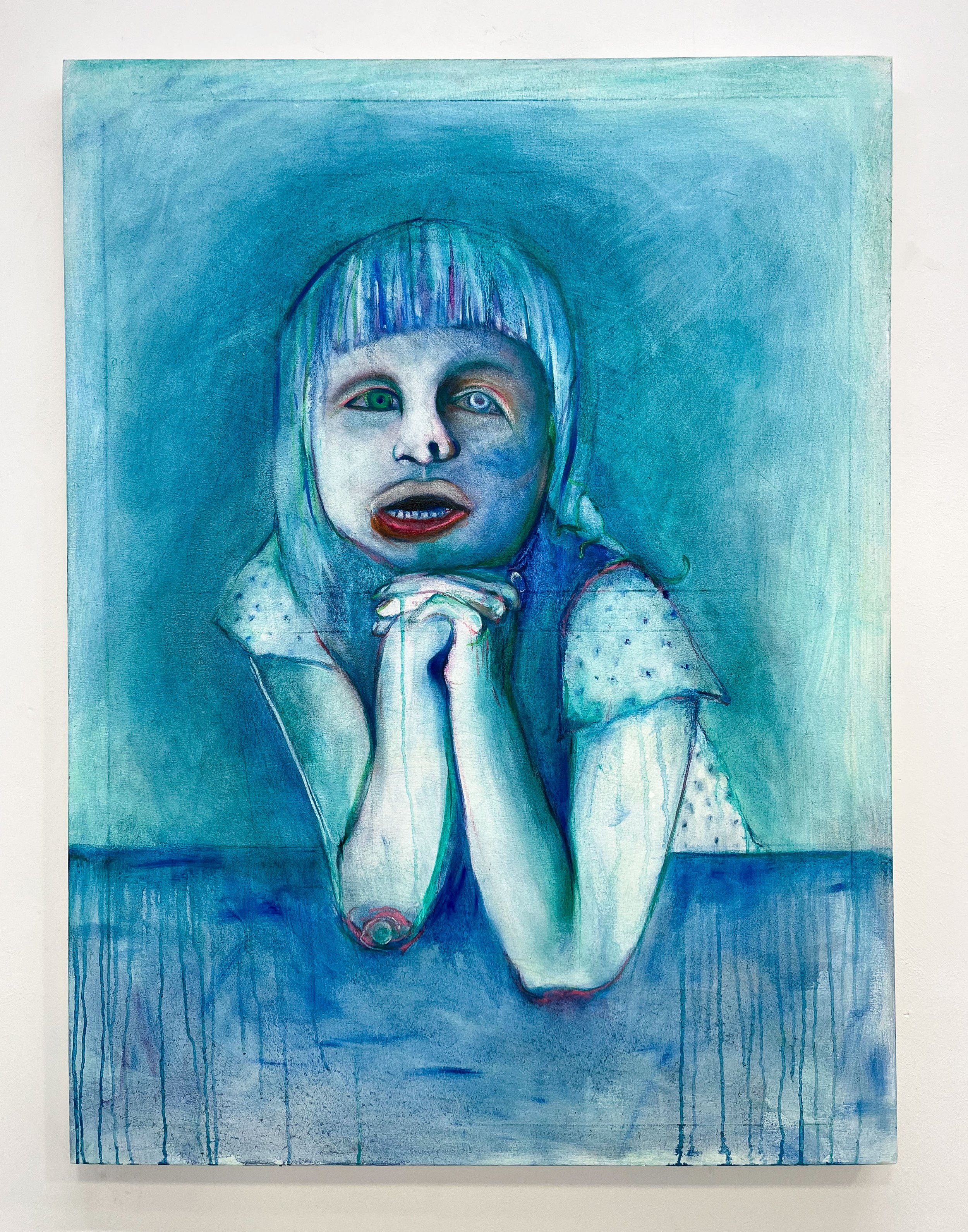 Girl bitten by lizard
Oil and chalk on canvas
90 x 120cm
2022