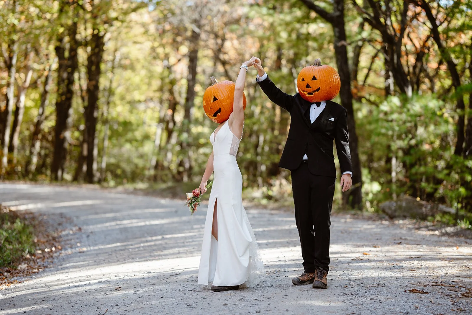 pumpkin heads on wedding day, linville gorge elopement