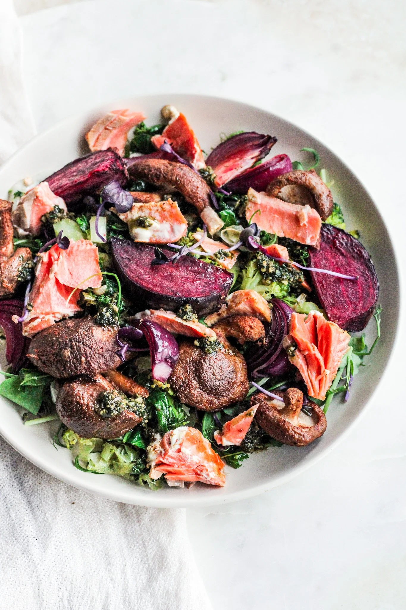 Autumn salmon, beetroot and wild mushroom salad