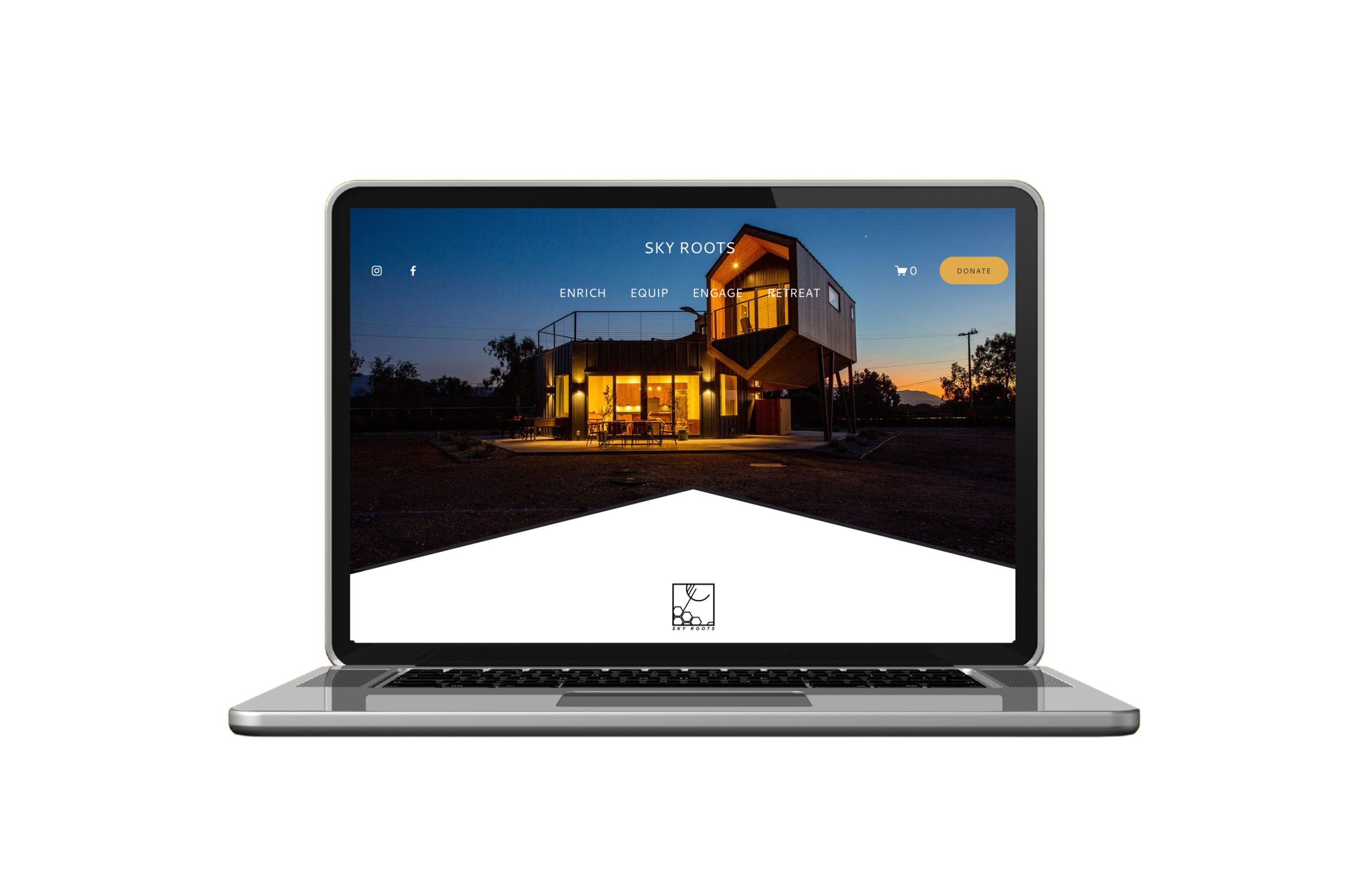 Laptop screen displaying the homepage of Sky Roots , a nonprofit organization located in the Santa Ynez Valley.