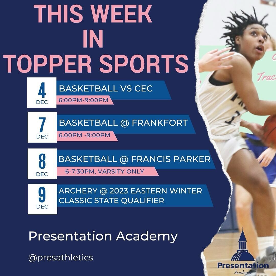 Catch all the action of your Topper Athletes this week! 

Basketball games are also broadcasted on NFHS network! 

#presgirl #toppers #basketball #archery