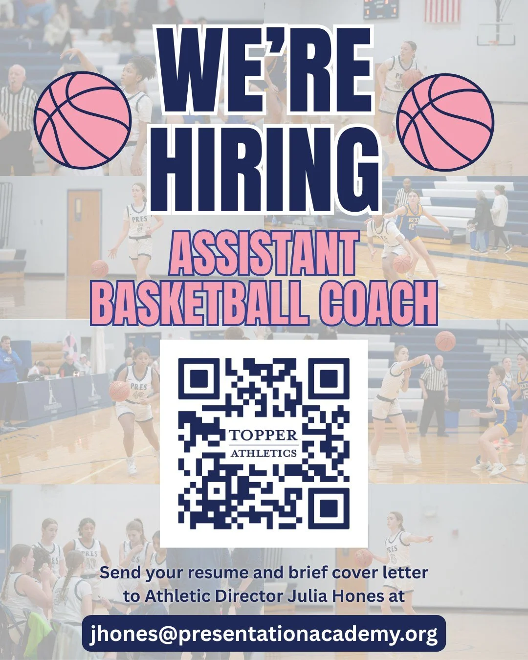 🏀 We&rsquo;re hiring! Presentation Academy is looking for an Assistant Basketball Coach for the upcoming season. We&rsquo;re seeking someone who is passionate about mentoring student-athletes, fostering teamwork, and helping our players grow both on