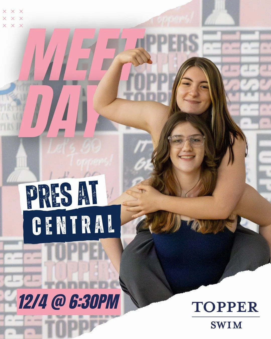 Topper Swim is hitting the pool tonight at Central at 6:30 PM! Good luck, Pres Girls!💙