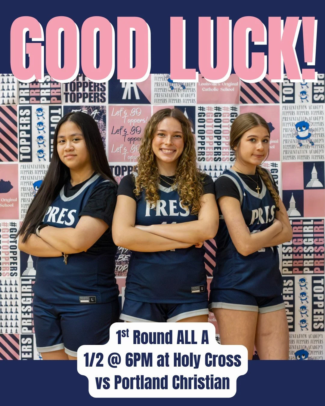 It&rsquo;s GAMEDAY! 💙🏀 1st Round of the All-A Tournament tonight at Holy Cross 6 PM vs. Portland Christian. Good luck, Pres Girls!
 
#PresentationAcademy #TopperBasketball #TopperAthletics #PresentationAcademyAthletics