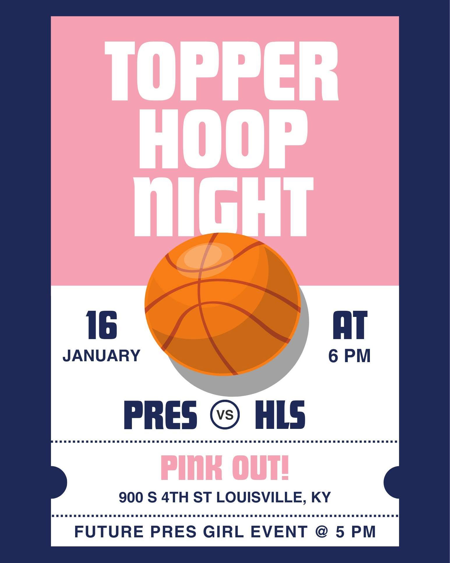 One week to go until Topper Hoop Night! 🏀 It&rsquo;s almost time to pack the stands as Topper Basketball takes on Highlands Latin at 6PM. Wear pink, bring the energy, and help us turn the gym into a full-on PINK OUT!

Future Pres Girls, the fun star