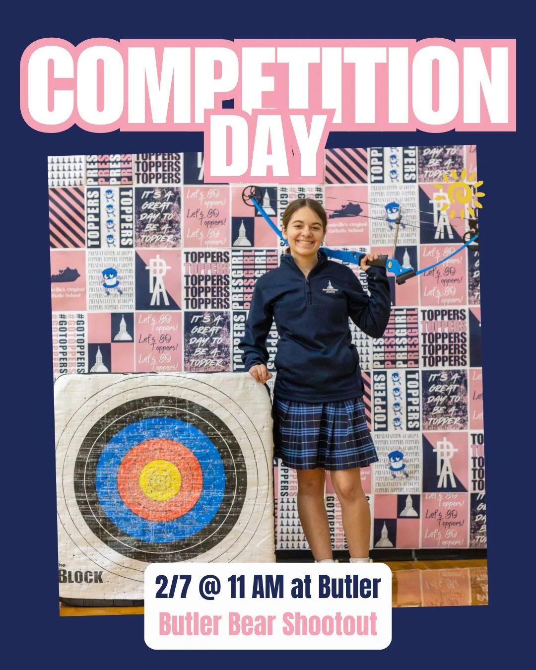 Competition day! 🎯 Best of luck to our archers at the Butler Bear Shootout. Let&rsquo;s go, Toppers!
 
#PresentationAcademy #TopperArchery #PresGirl #PresentationAcademyAthletics