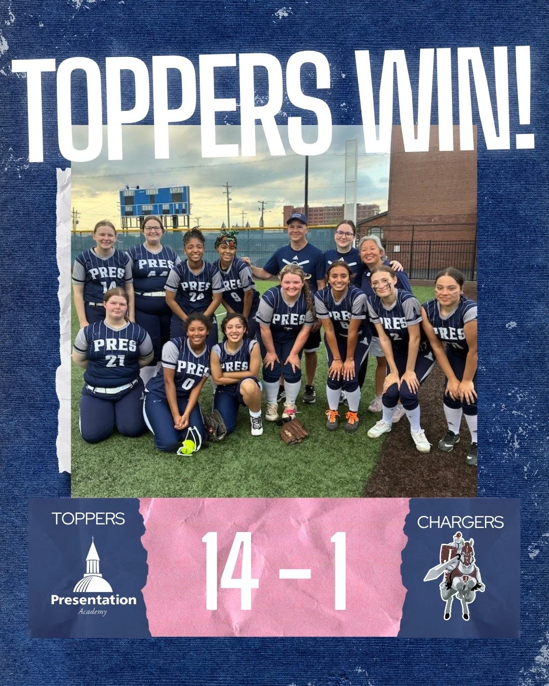 DOMINANT WIN FOR TOPPER SOFTBALL!💪 Pres took care of business tonight at Jtown with a 14-1 win.🥎 Congratulations, Pres Girls!💙