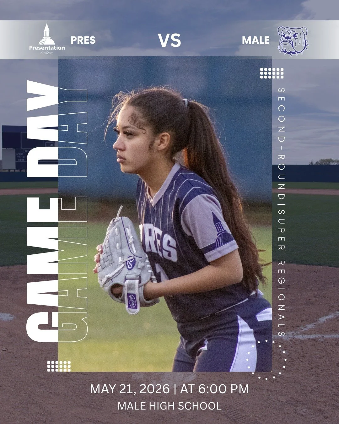 🥎SUPER REGIONALS ROUND 2🥎 Your Pres Girls are headed to Male for another big matchup. Come out and support the team as they continue their postseason run!💙
📍 Male High School
🕕 6:00 PM

#PresentationAcademy #TopperSoftball #TopperAthletics #Pres