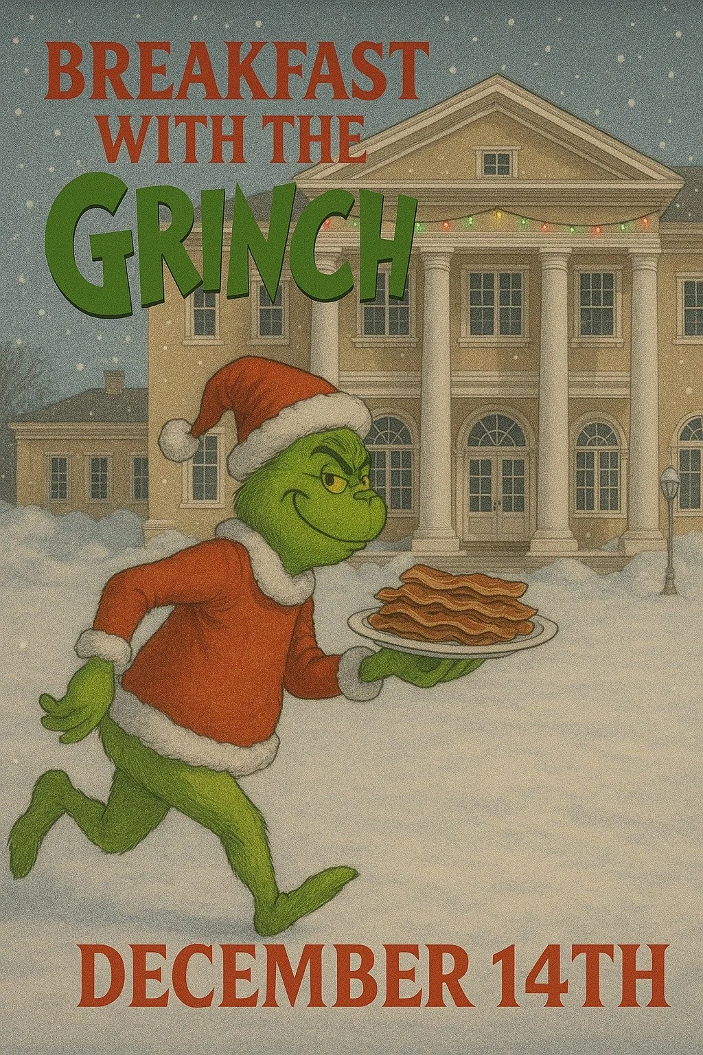 💚🥓 Caught red-handed!
The Grinch has already started stealing the bacon&hellip;
but don&rsquo;t worry &mdash; he didn&rsquo;t get ALL the tickets! 😆
A few spots are still left for Breakfast with the Grinch on December 14th.
Grab yours before he sw