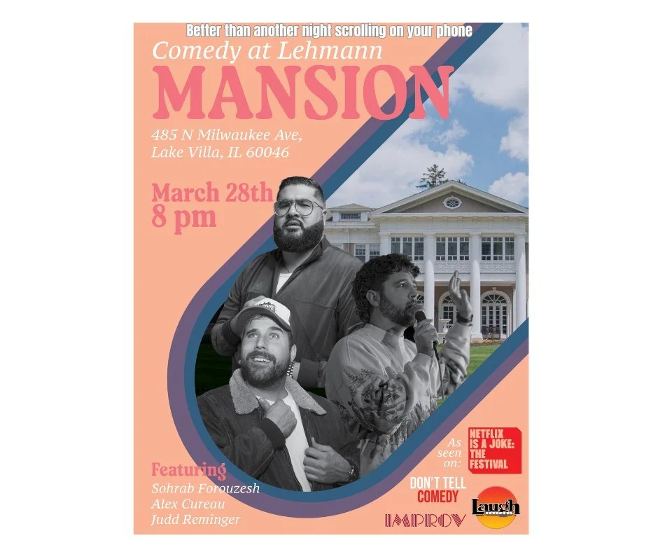 🎤 Comedy night at the Mansion is officially on.

Public service announcement: your couch will still be there on March 28 &mdash; but the $30 comedy tickets might not. 😄
They go on sale tomorrow at 11:00 AM. Early Bird price runs until Feb. 20 at 7: