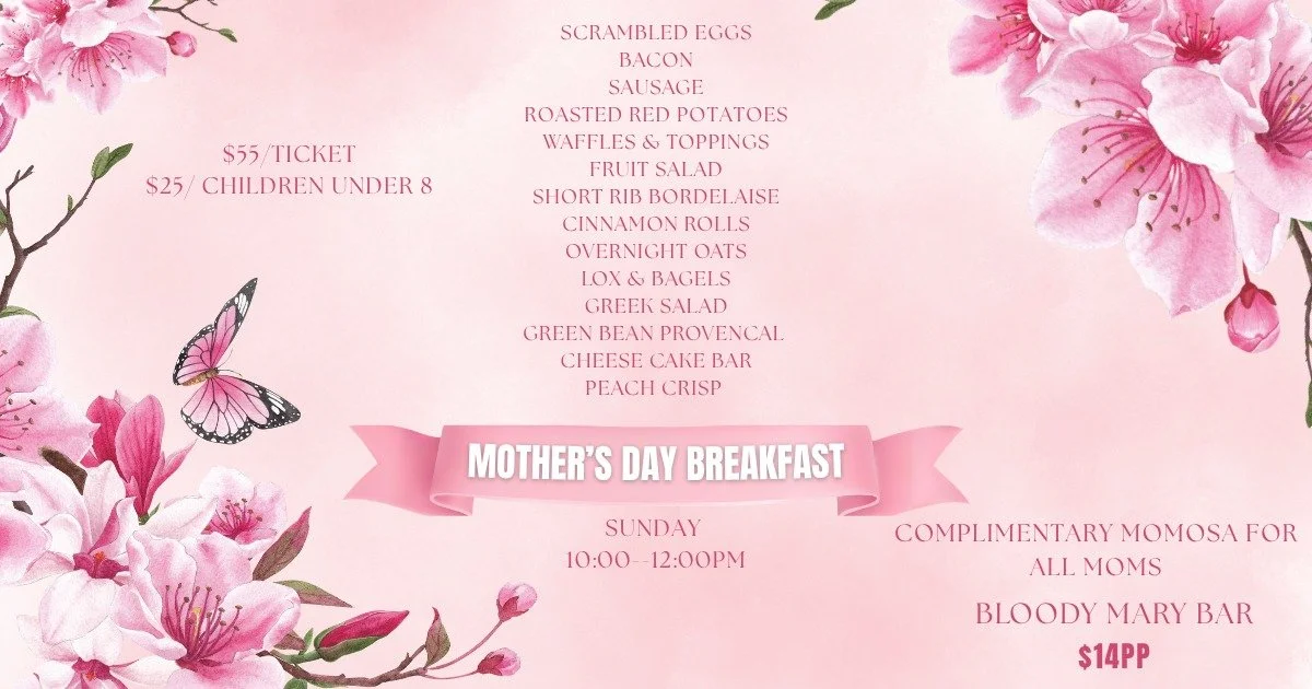🌸 Mother&rsquo;s Day Reminder 🌸
Our Mother&rsquo;s Day Breakfast is coming up, and we&rsquo;re getting close to being fully booked!
If you&rsquo;re looking for a relaxed, intimate way to celebrate Mom&mdash;this is it. No long waits, no overcrowdin