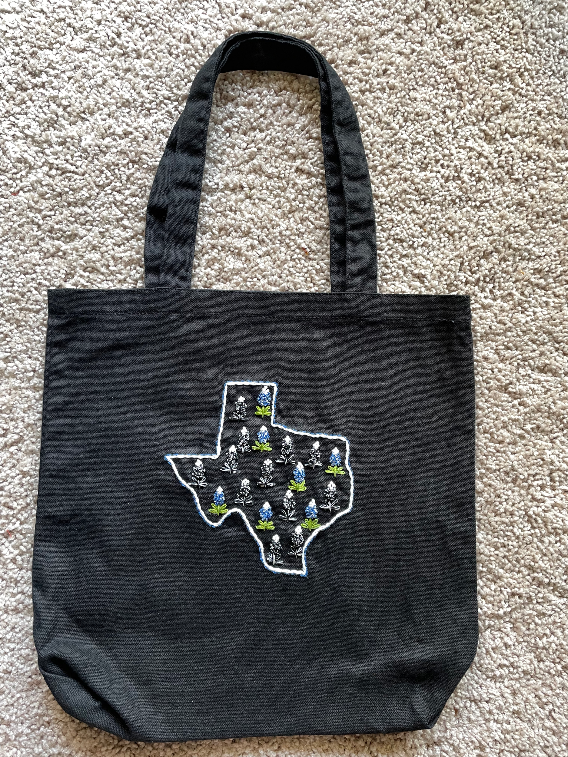 TX Blue and Black Bonnet Medium Canvas Bag $50