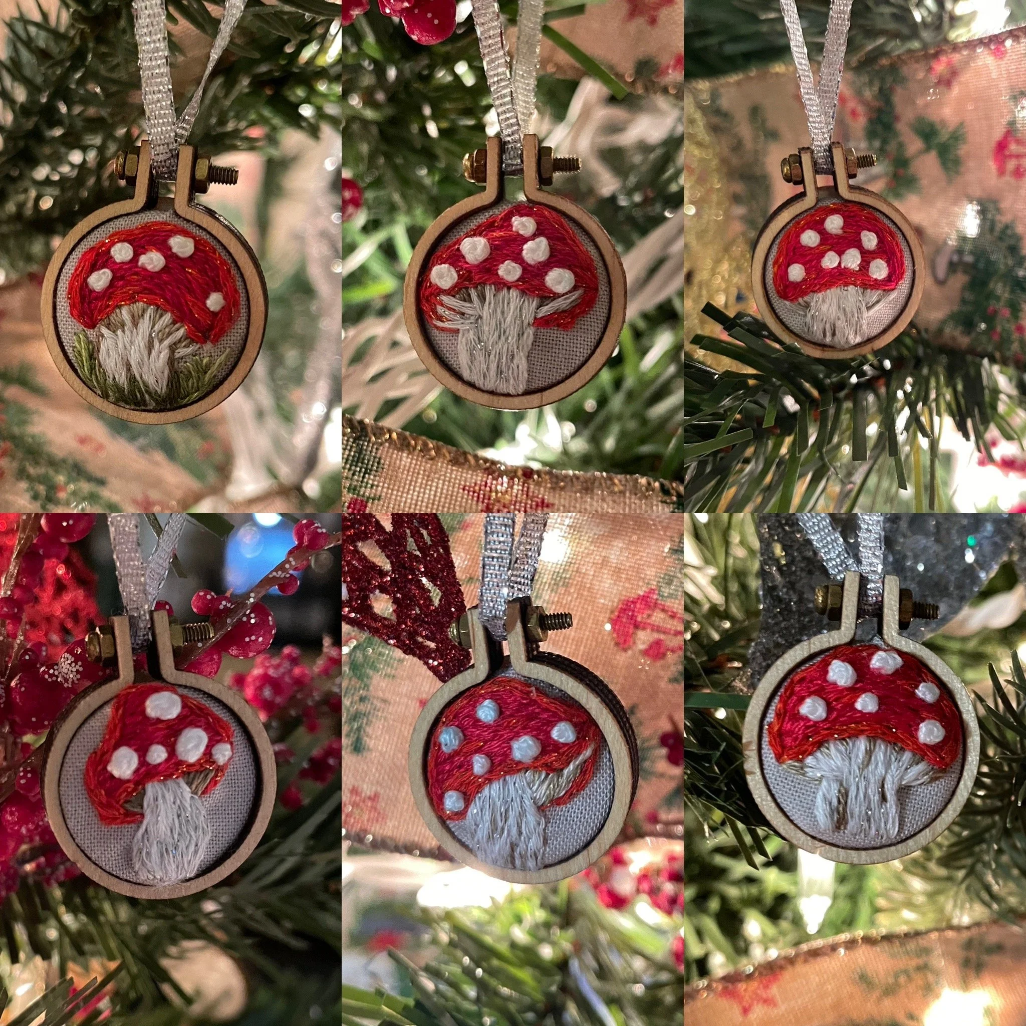 Red Mushie Mini Hoop Ornaments-Comes with a magnet and can also be used as an ornament