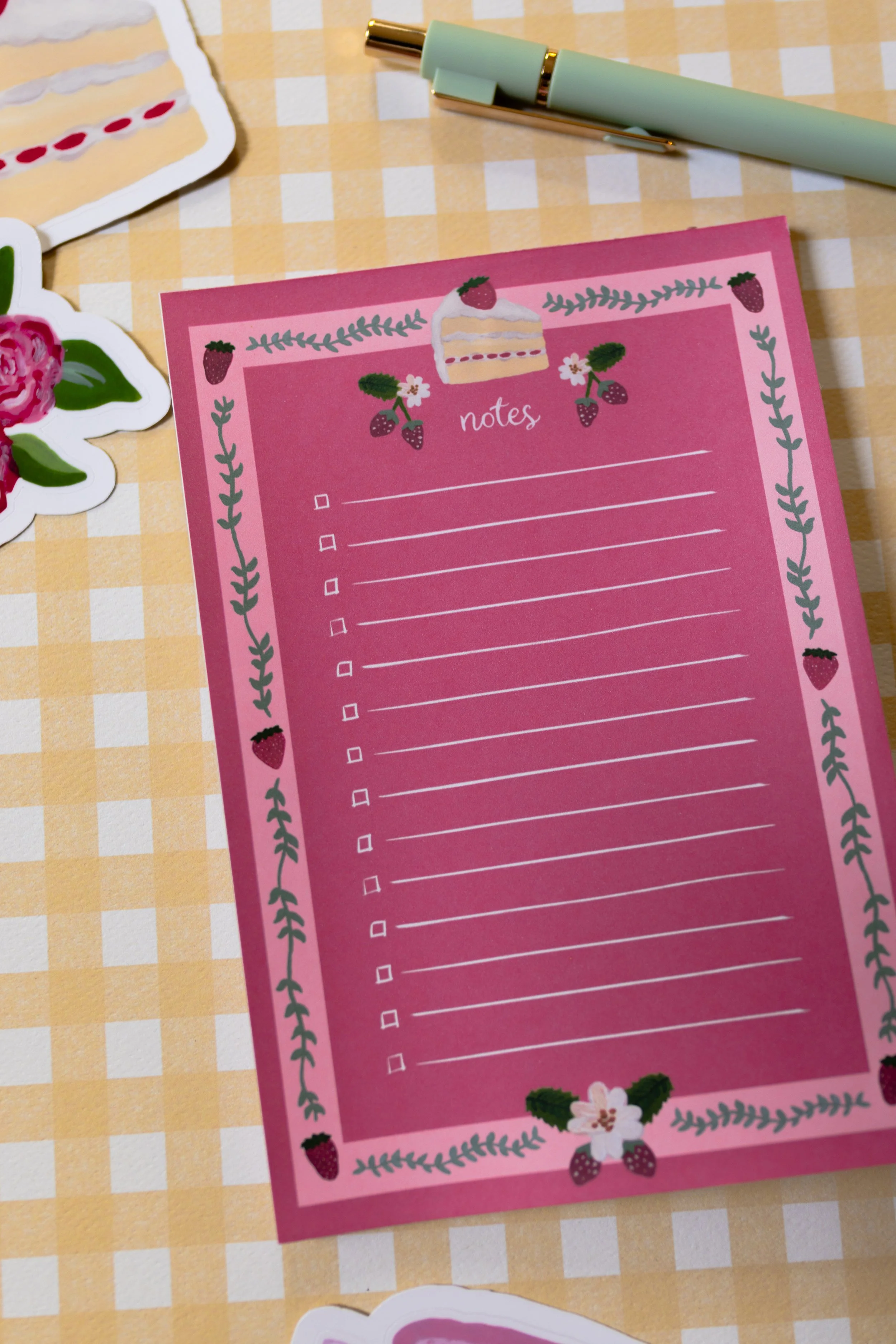 Cottagecore dessert-themed notepad inspired by afternoon tea and homemade treats.