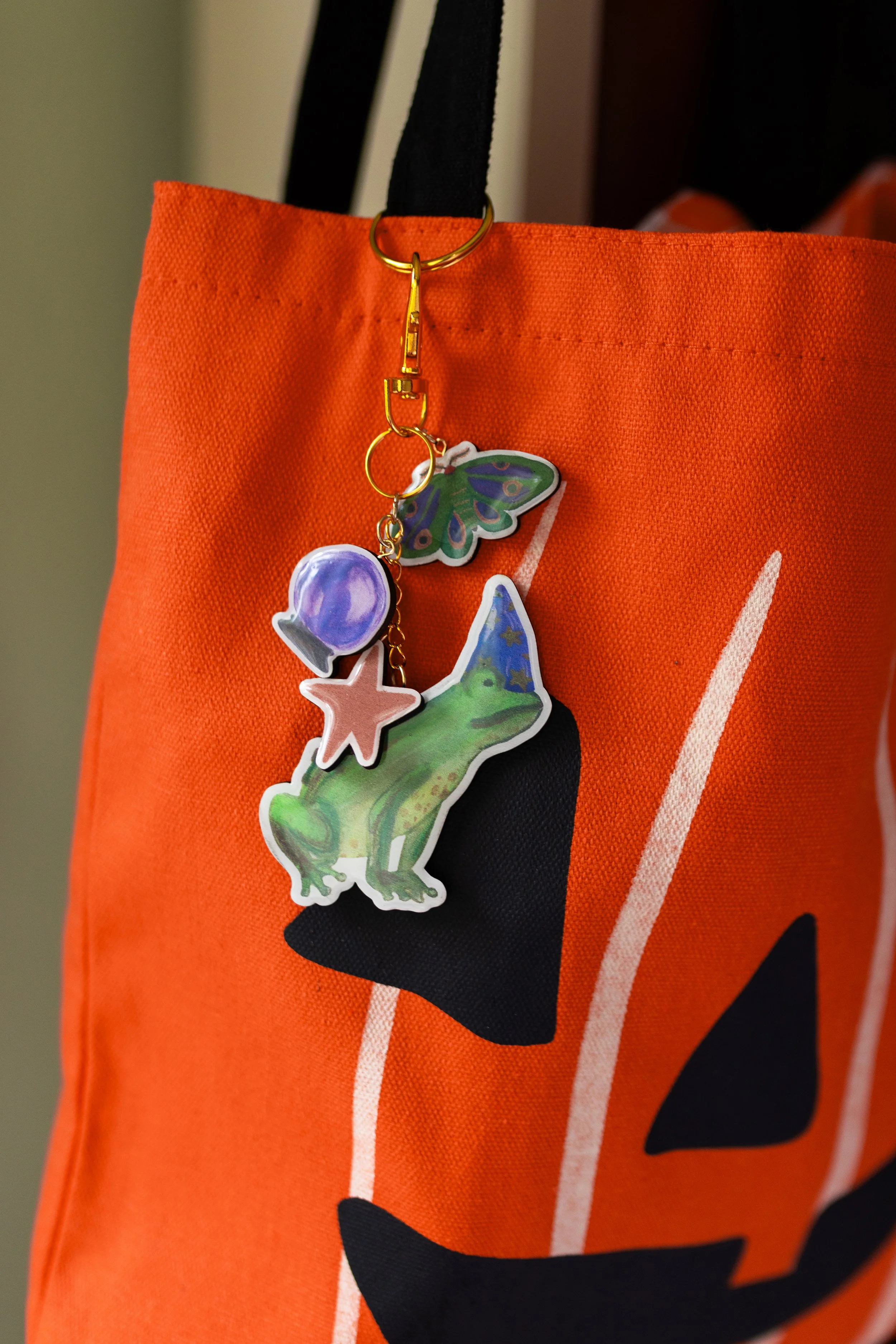 Whimsical Frog Wooden Keychain