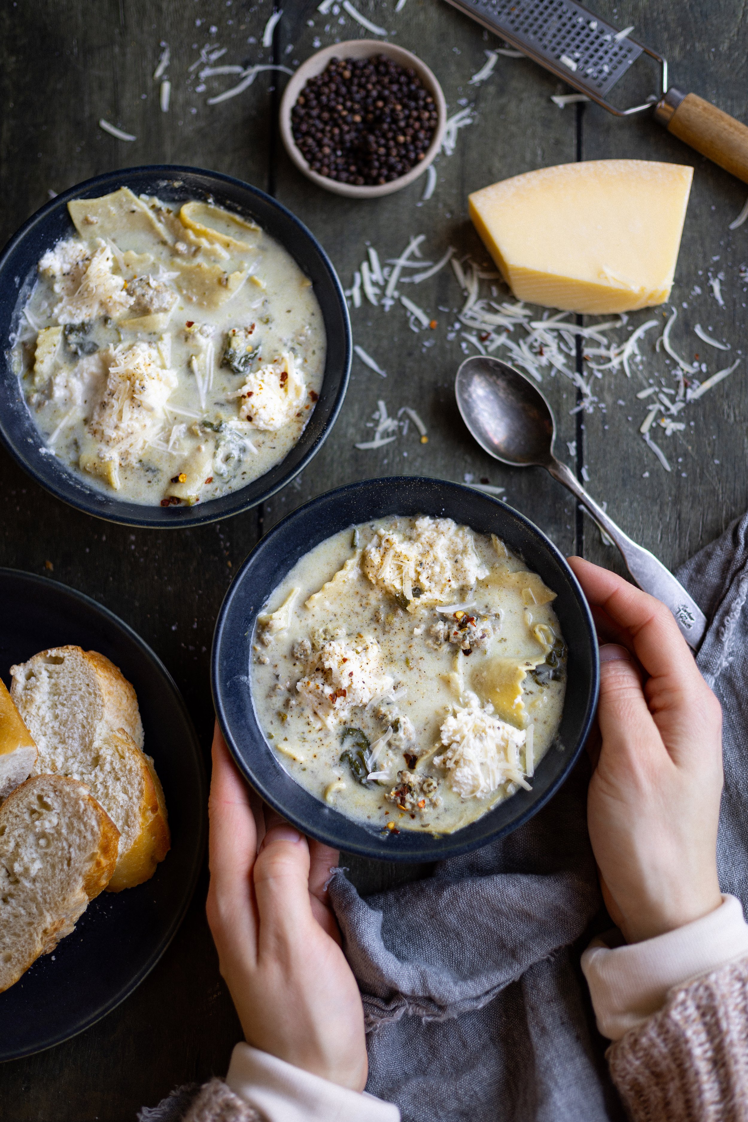 White Lasagna Soup with Italian Sausage - Under A Tin Roof