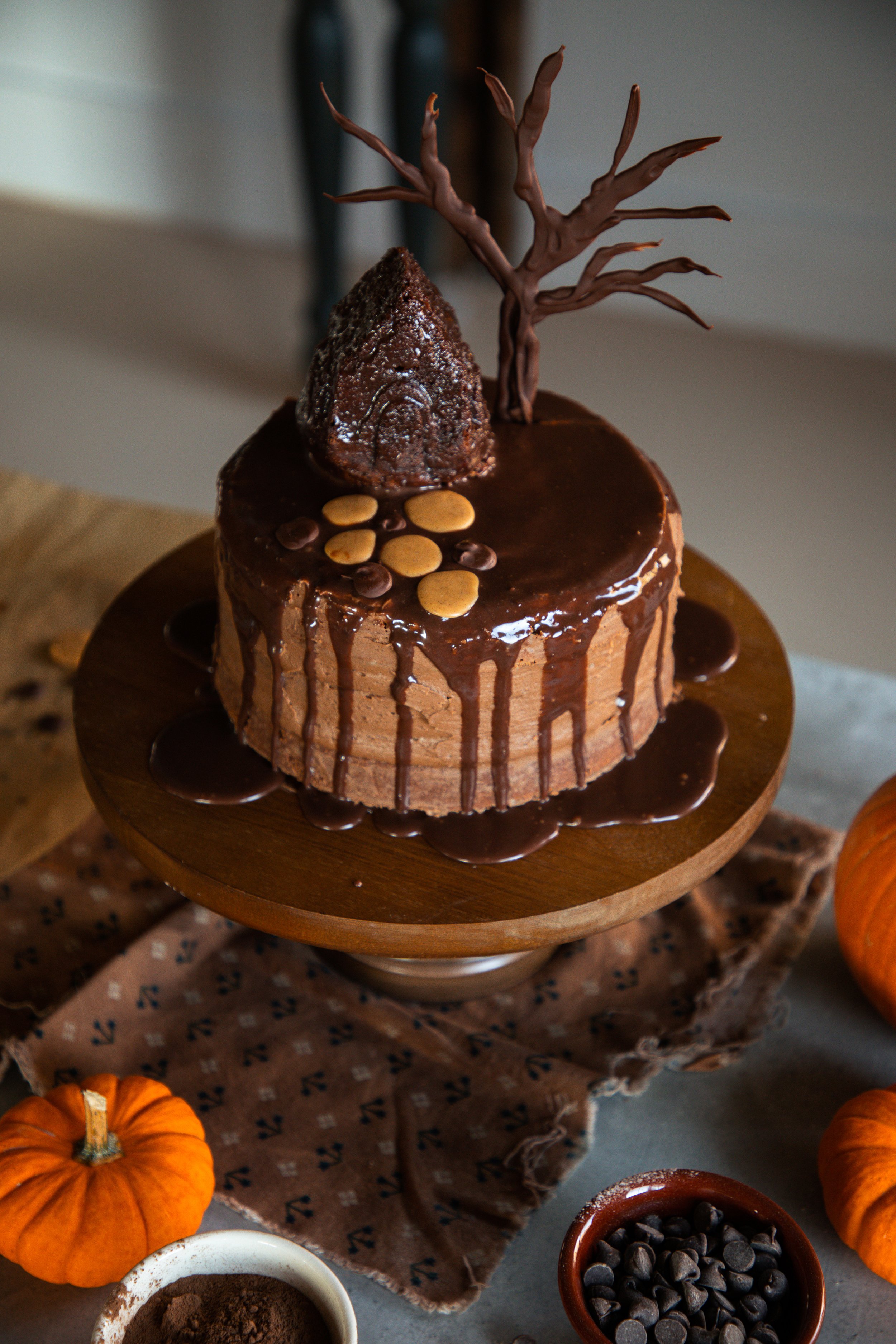 Spiderweb Cake - Easy Halloween Chocolate Pumpkin Cake