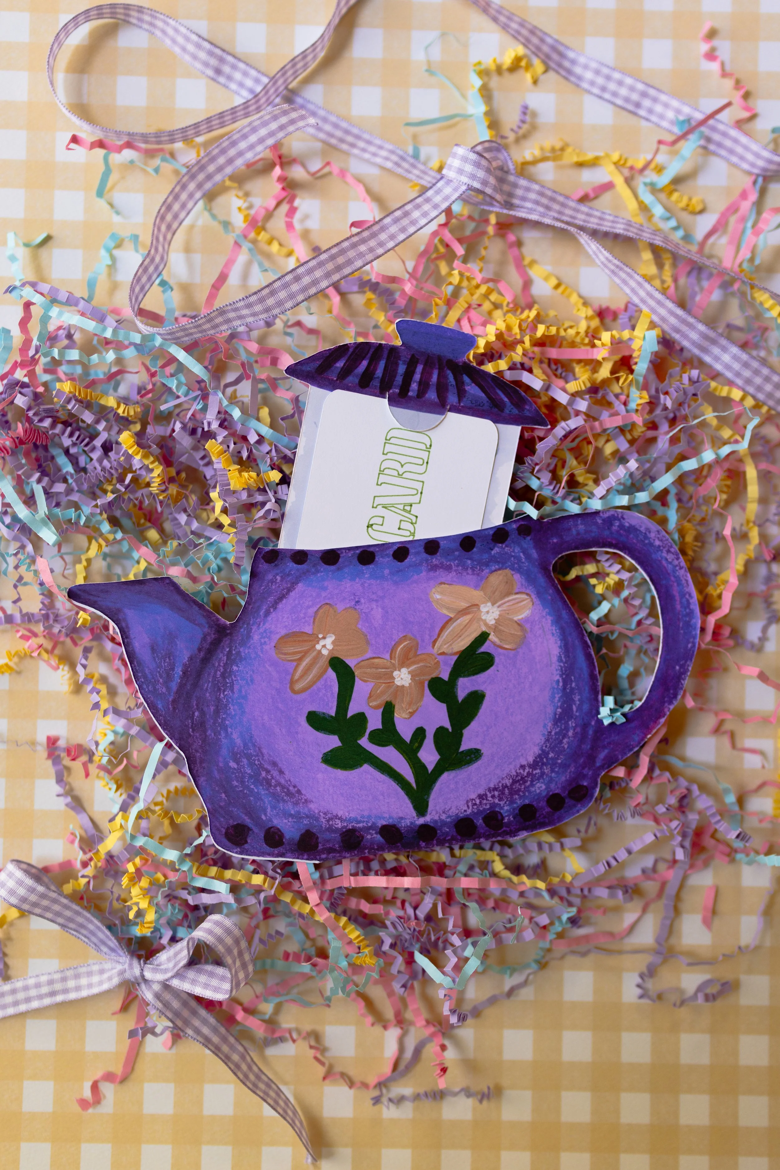 Purple Floral Teapot Gift Card Holder