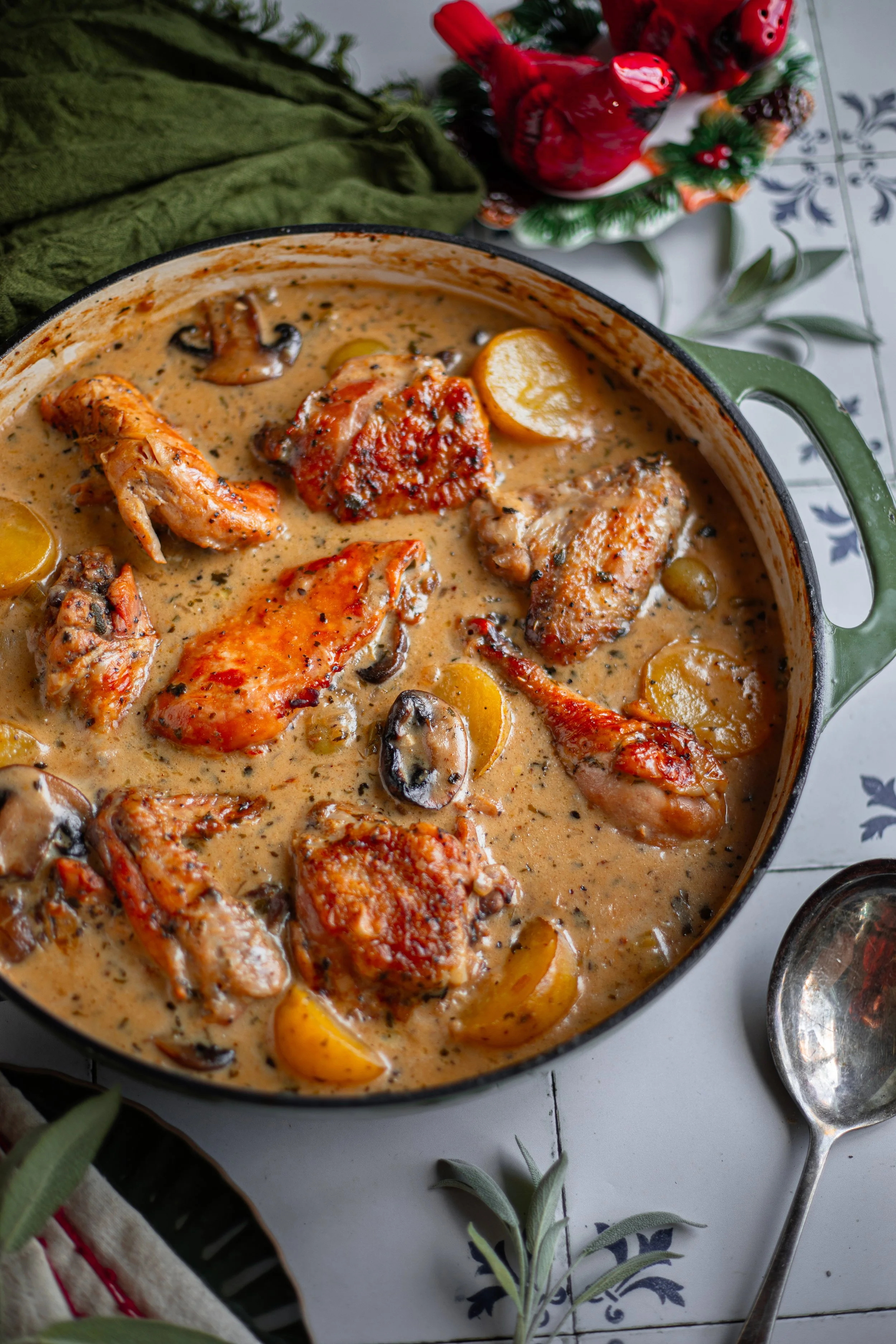 Herb Roasted Chicken in Creamy White Wine Sauce