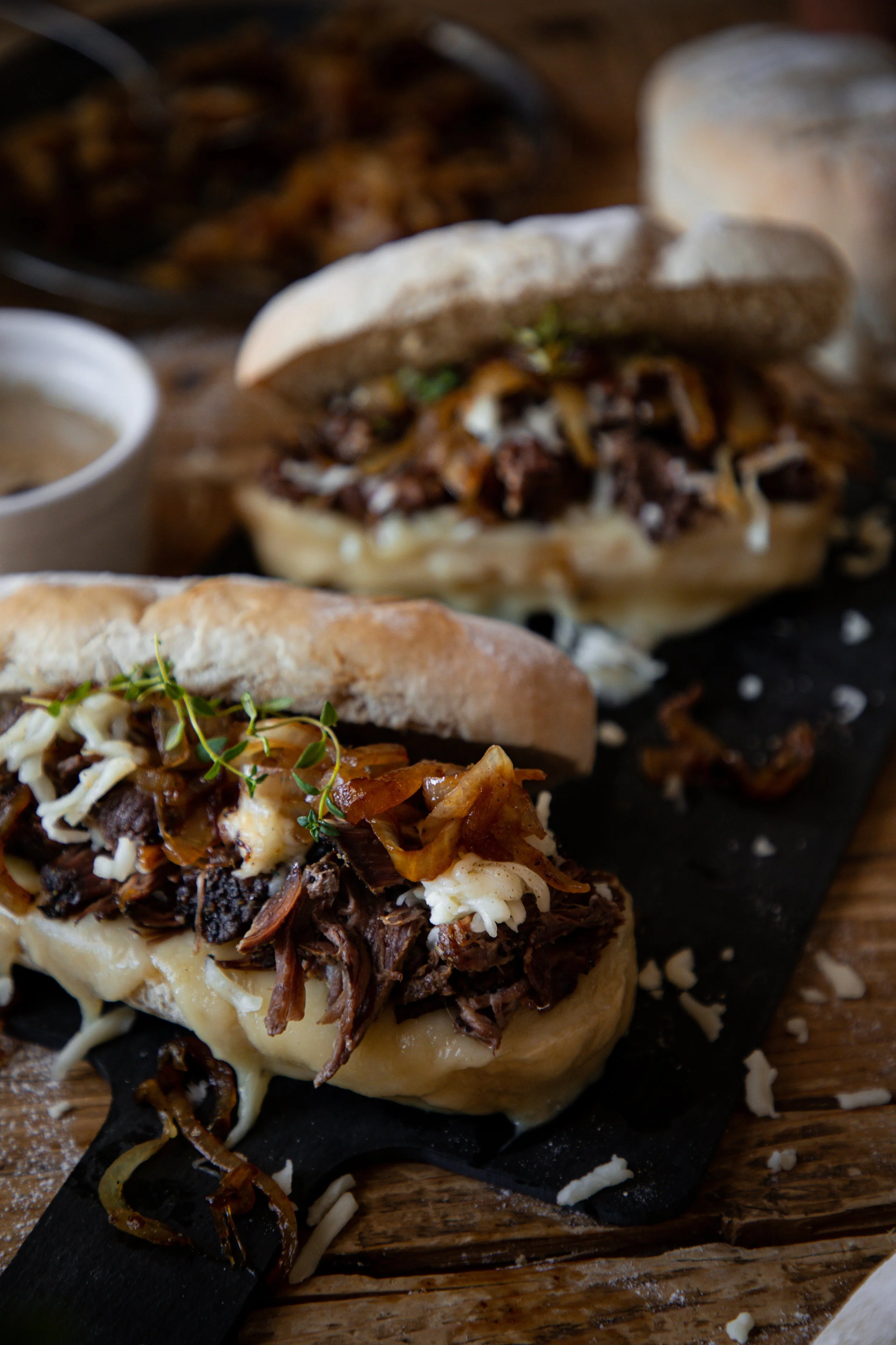 Juicy Roast Beef French Dip Sandwiches: Caramelized Onions and French ...
