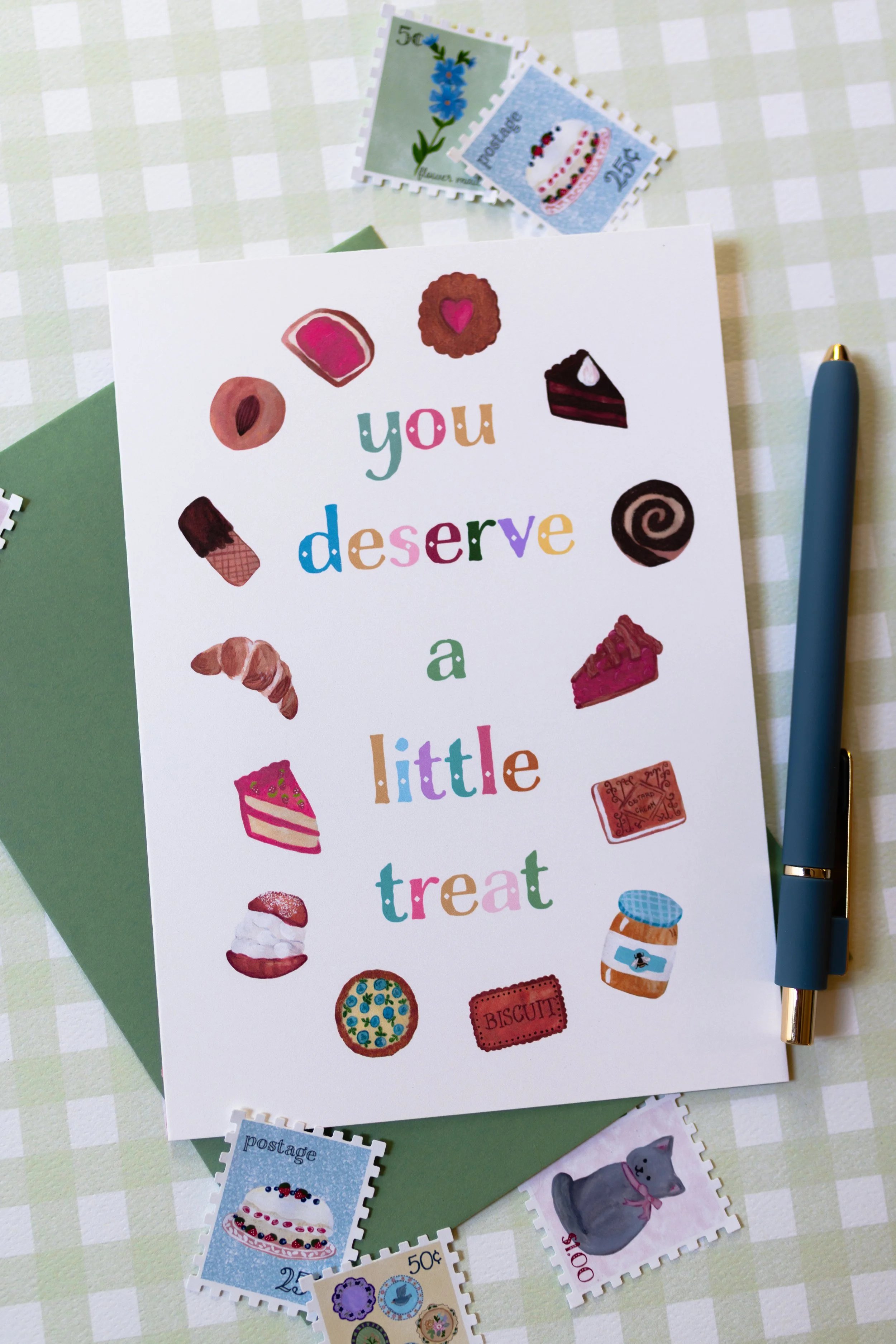 Whimsical dessert greeting card with original illustrations.