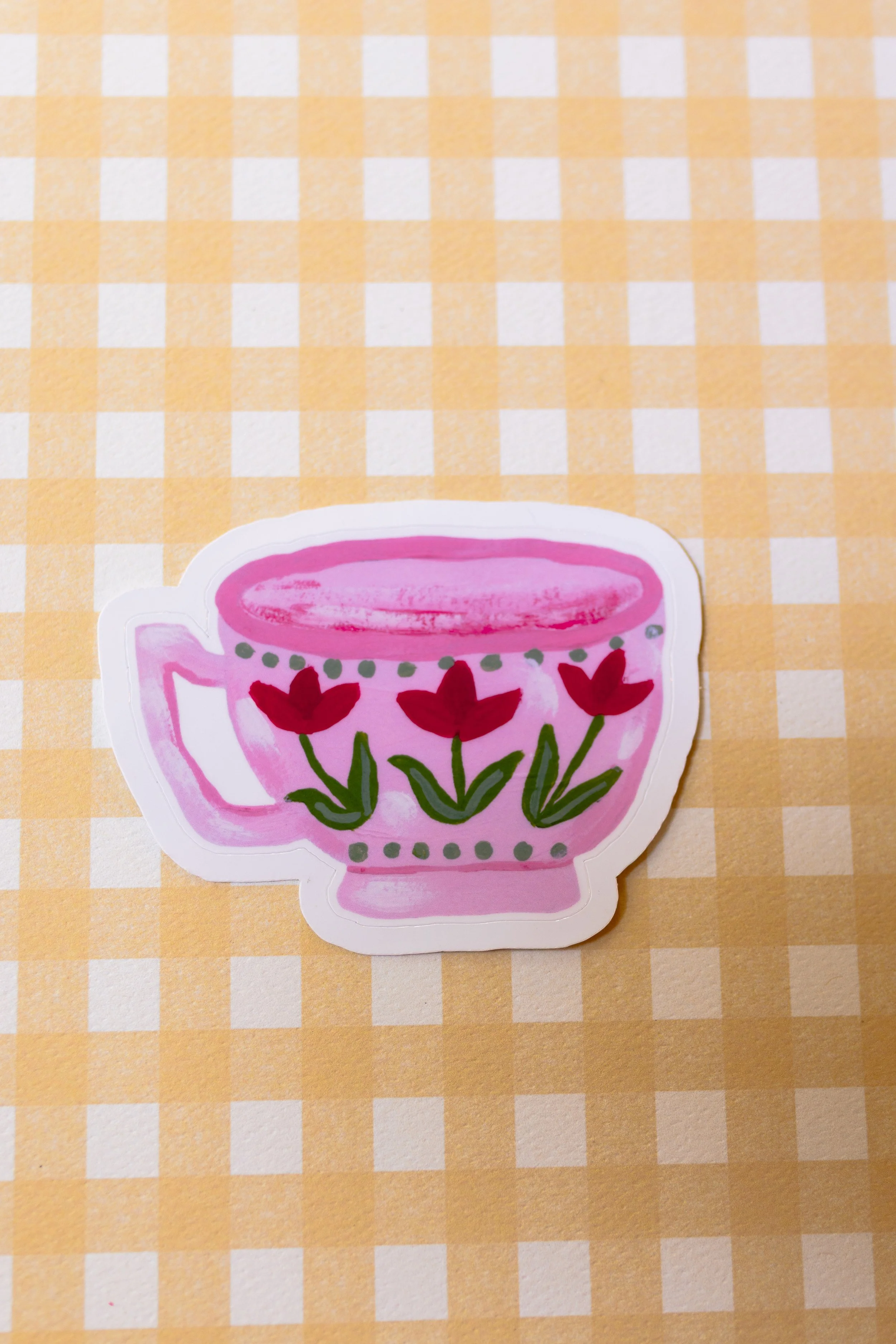 Pink Teacup Die Cut Sticker