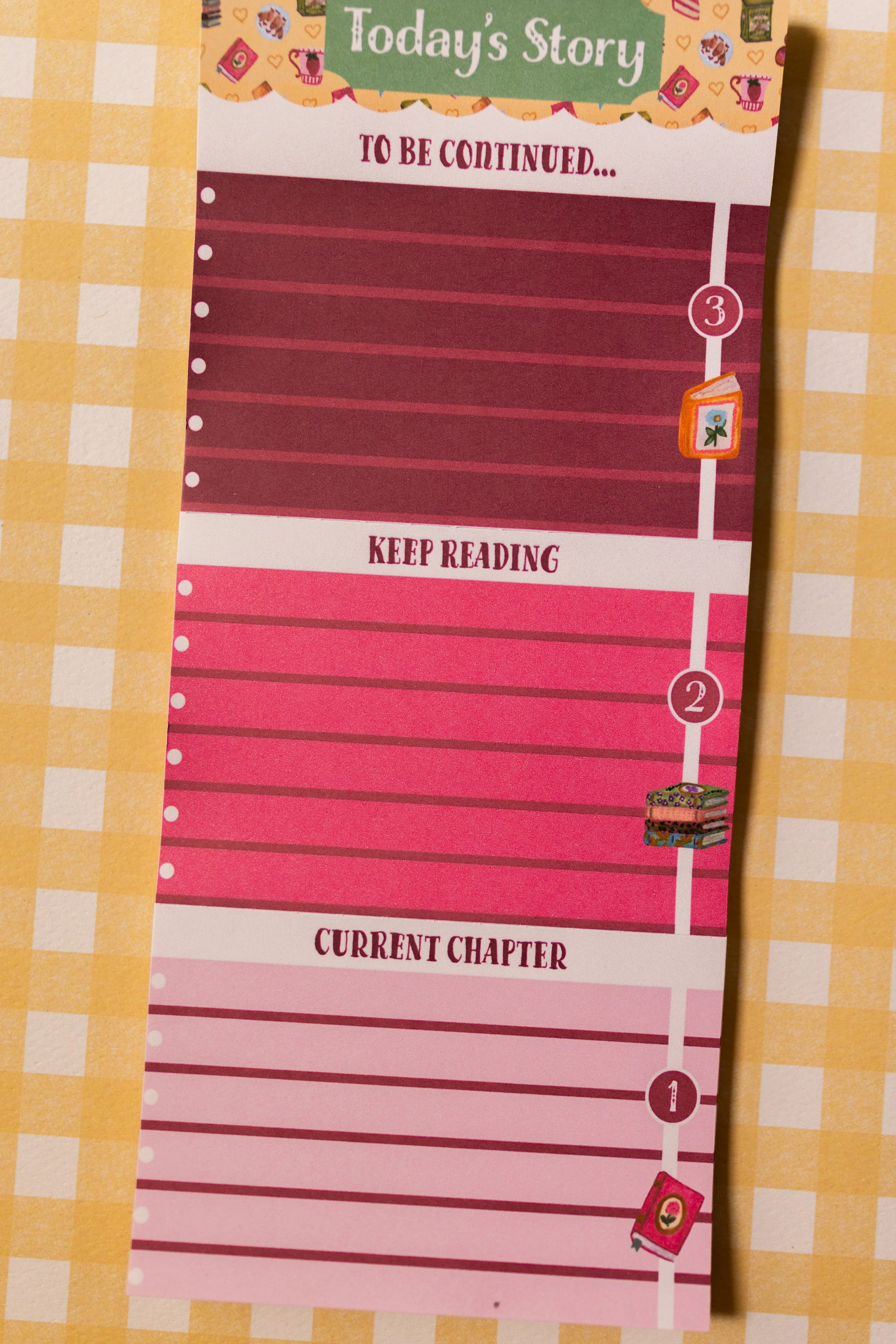 ADHD-friendly daily planner featuring a simple three-step task organization system inspired by chapters in a book.