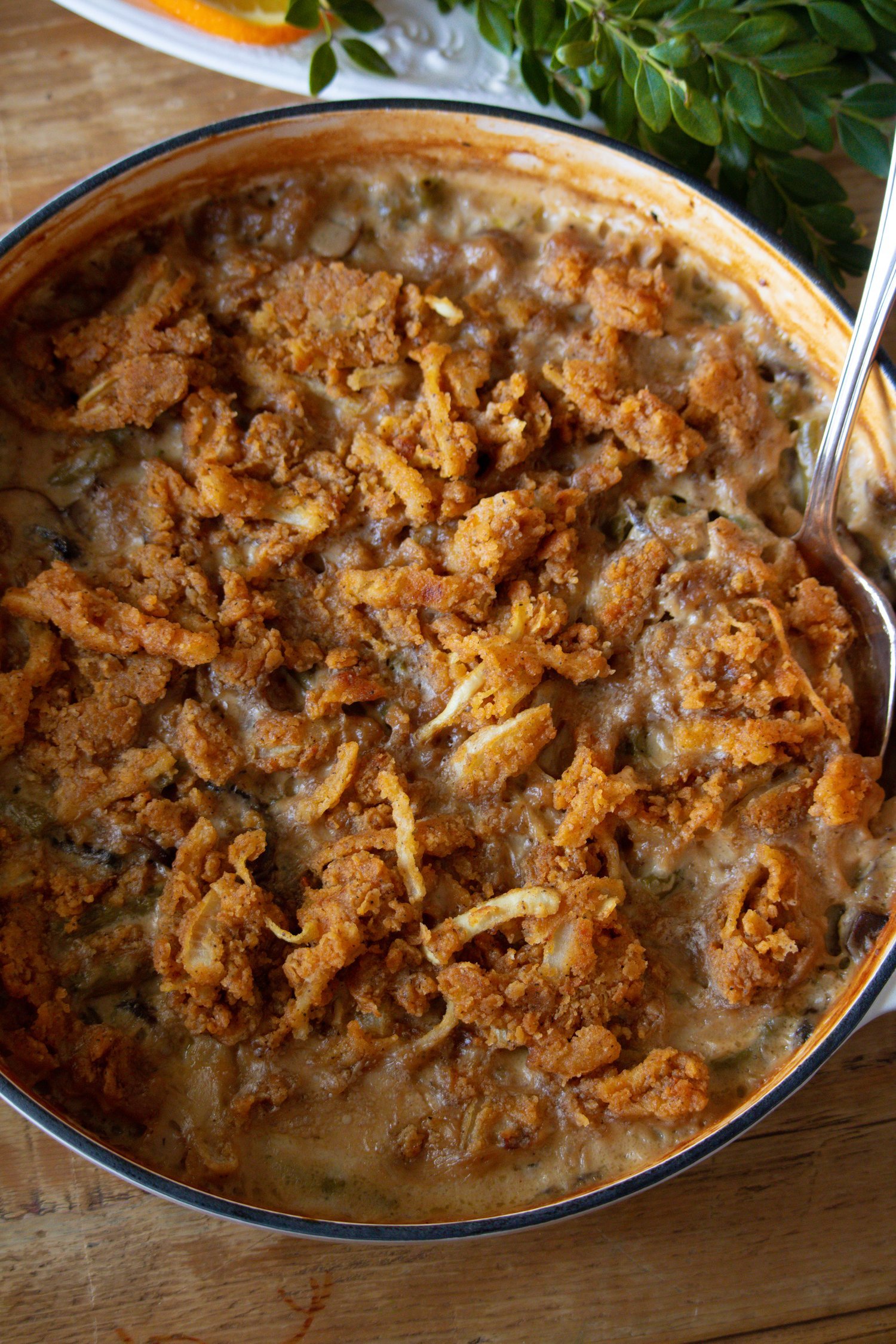 Green Bean Casserole with Homemade French Fried Onions - Under A Tin Roof Blog