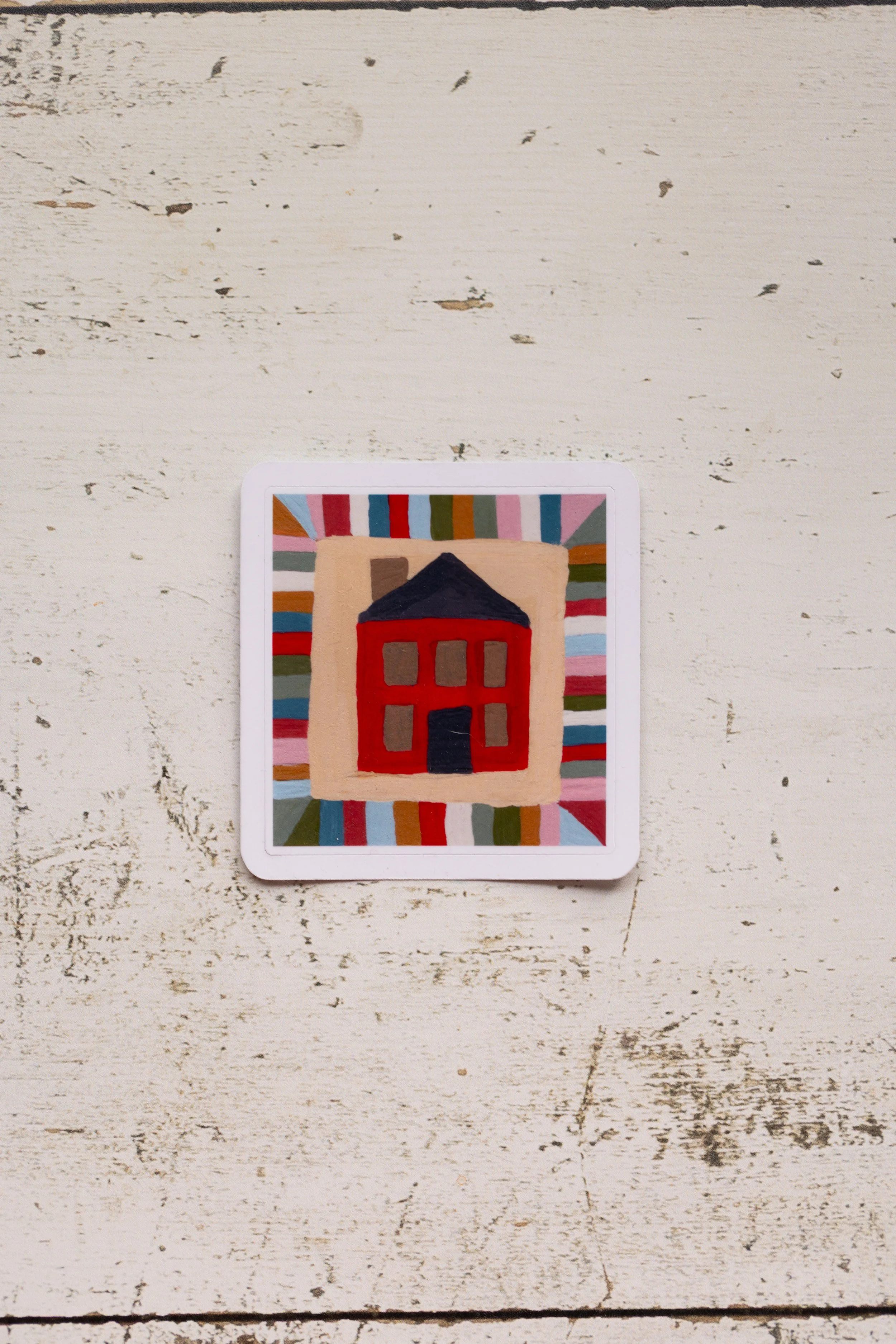 Dear Little Spring: Folk Art House Quilt Sticker | Die Cut Sticker
