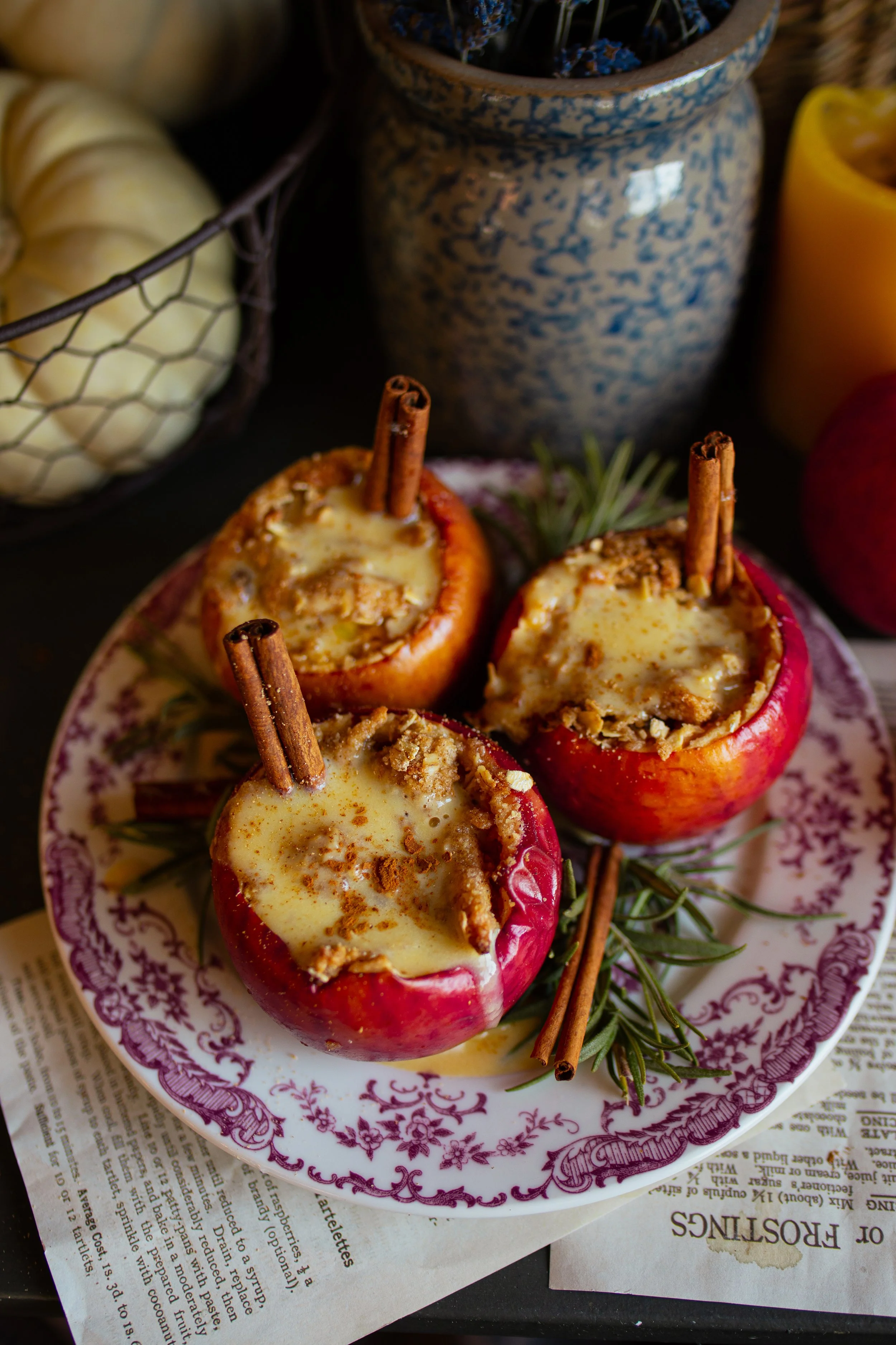 Cinnamon Oatmeal Stuffed Apples with Vanilla Custard Sauce | Cozy Fall Dessert
