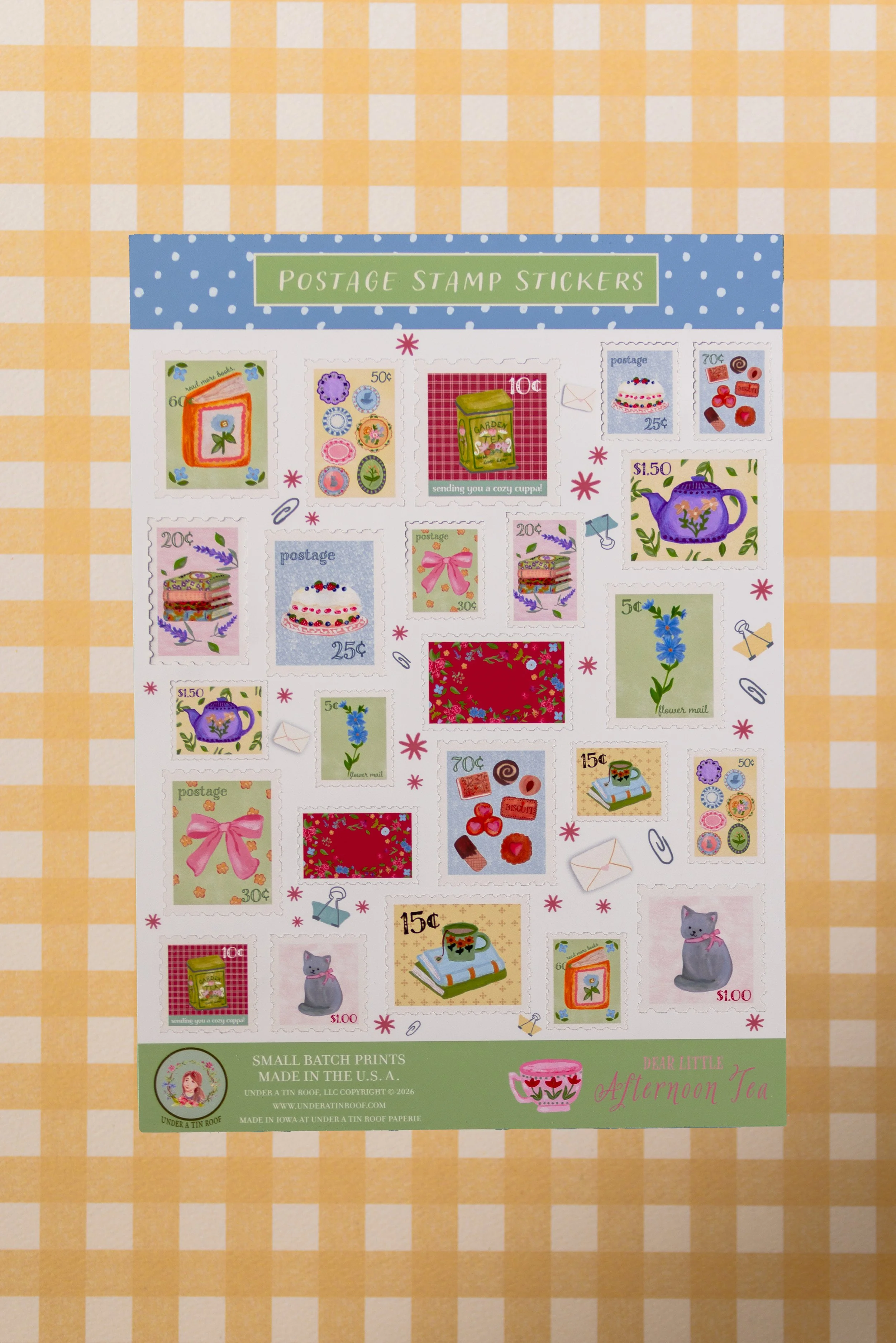 Dear Little Afternoon Tea Postage Stamp Sticker Sheet
