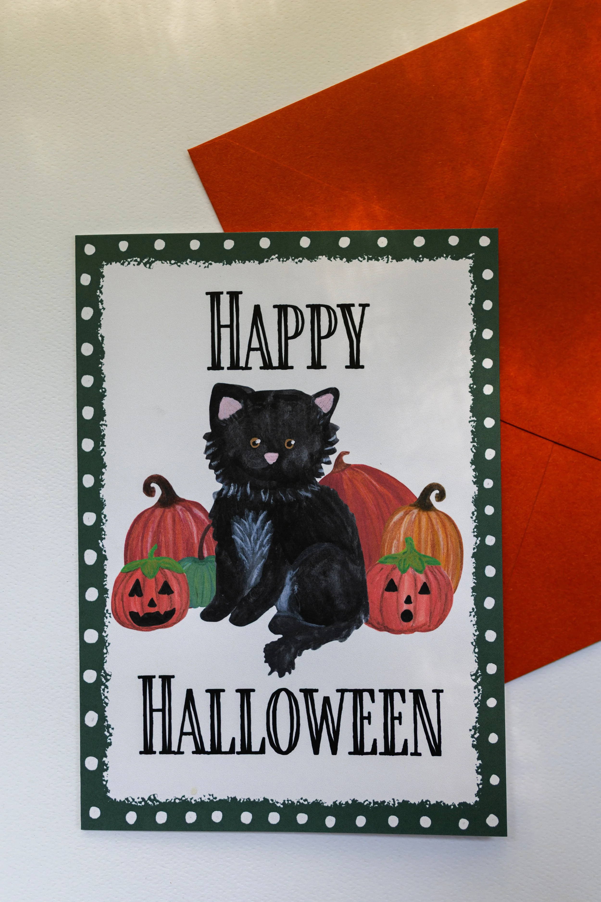 Black Cat Happy Halloween Greeting Card